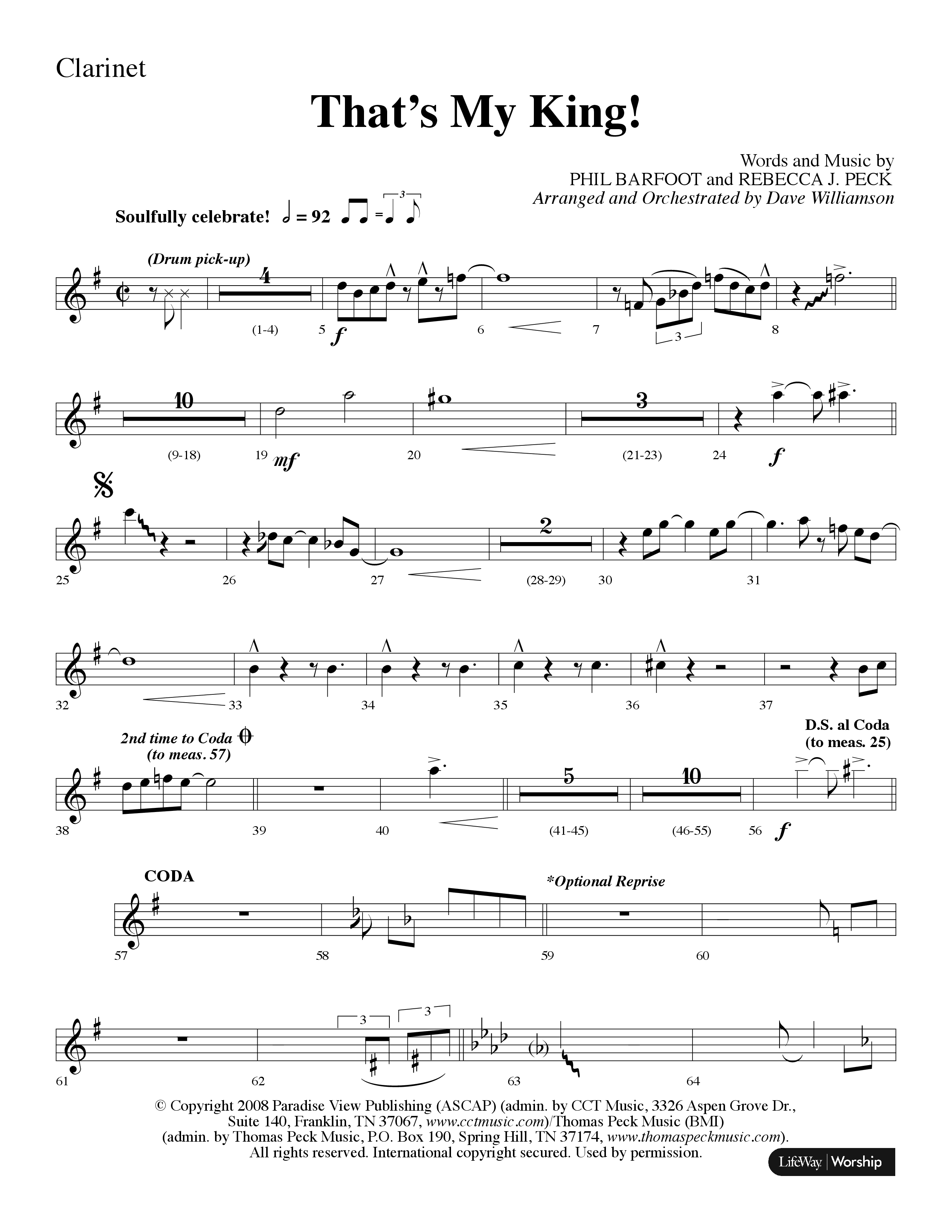Thats My King (Choral Anthem SATB) Clarinet 1/2 (Lifeway Choral / Arr. Dave Williamson)