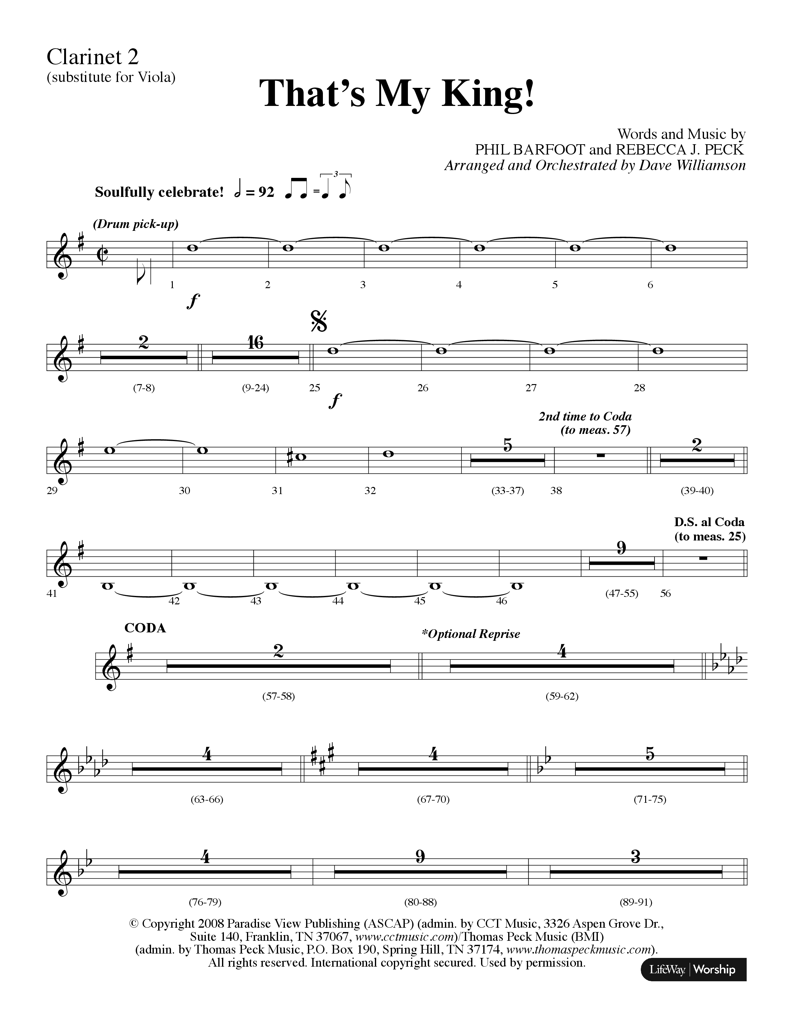 Thats My King (Choral Anthem SATB) Clarinet 1/2 (Lifeway Choral / Arr. Dave Williamson)