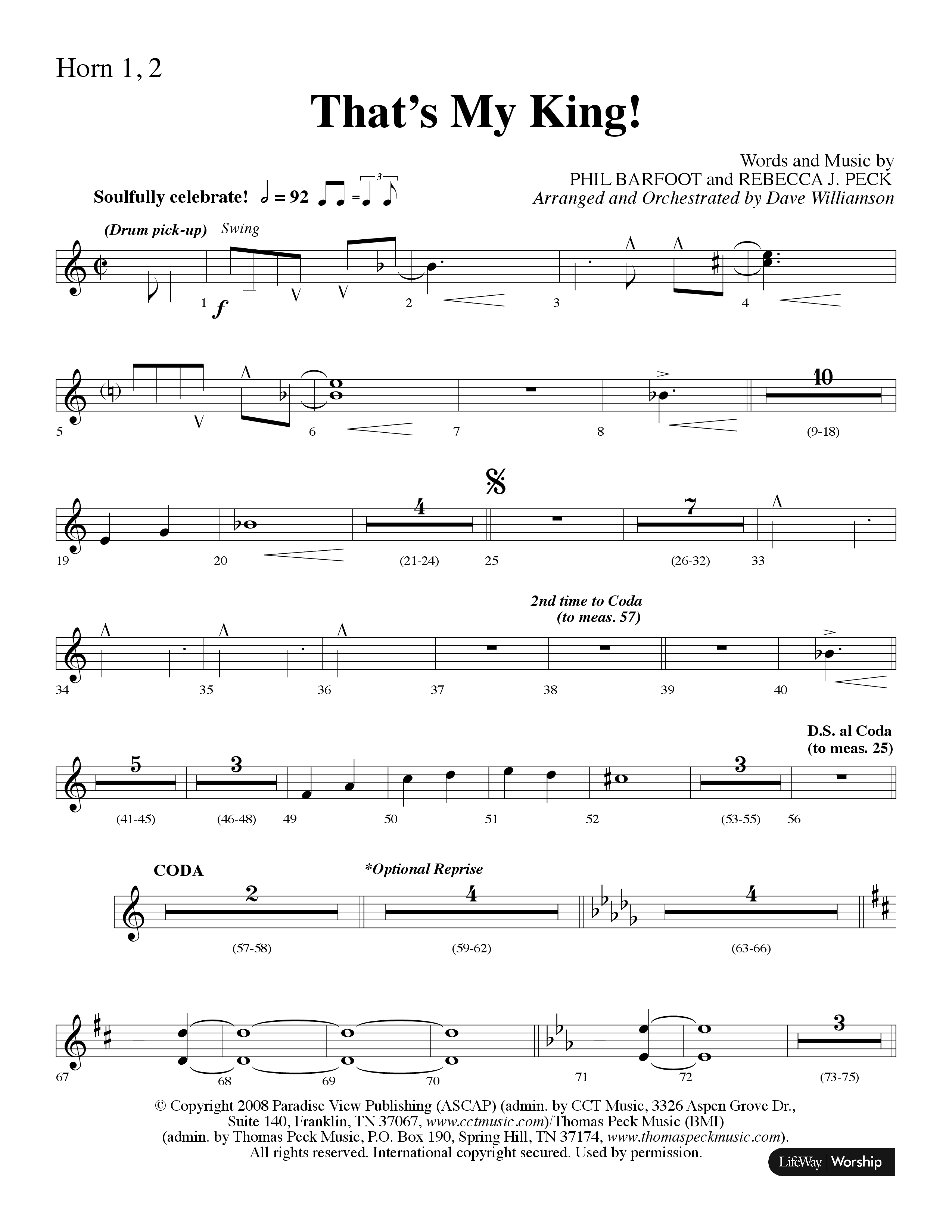 Thats My King (Choral Anthem SATB) French Horn 1/2 (Lifeway Choral / Arr. Dave Williamson)