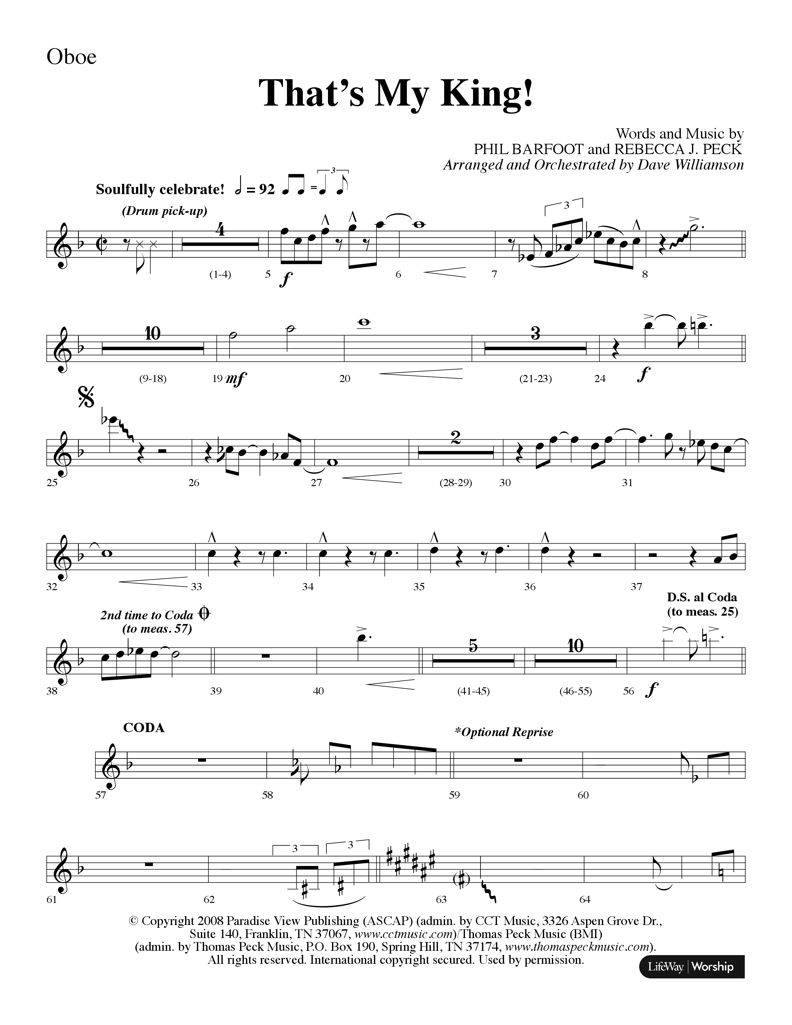 Thats My King (Choral Anthem SATB) Oboe (Lifeway Choral / Arr. Dave Williamson)
