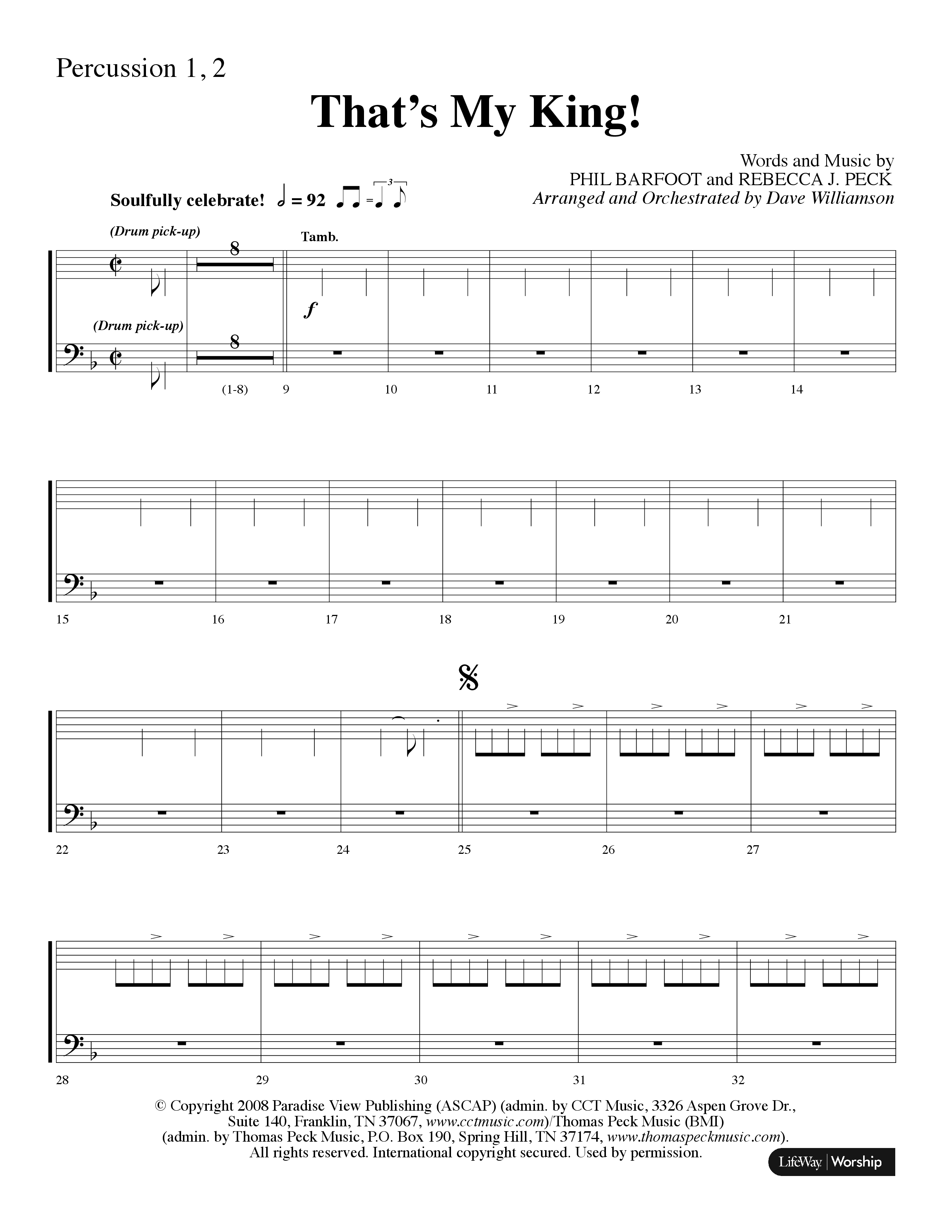 Thats My King (Choral Anthem SATB) Percussion 1/2 (Lifeway Choral / Arr. Dave Williamson)