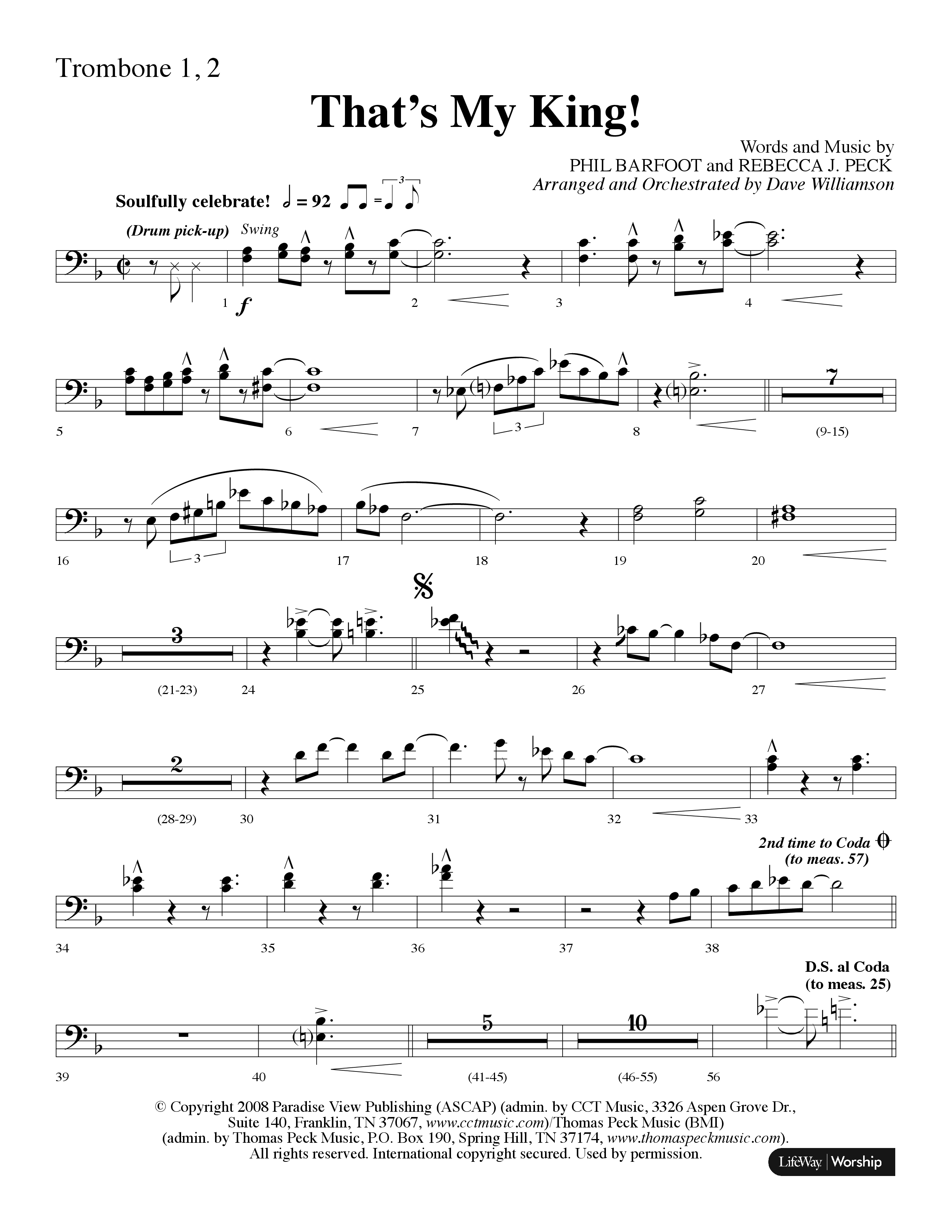 Thats My King (Choral Anthem SATB) Trombone 1/2 (Lifeway Choral / Arr. Dave Williamson)