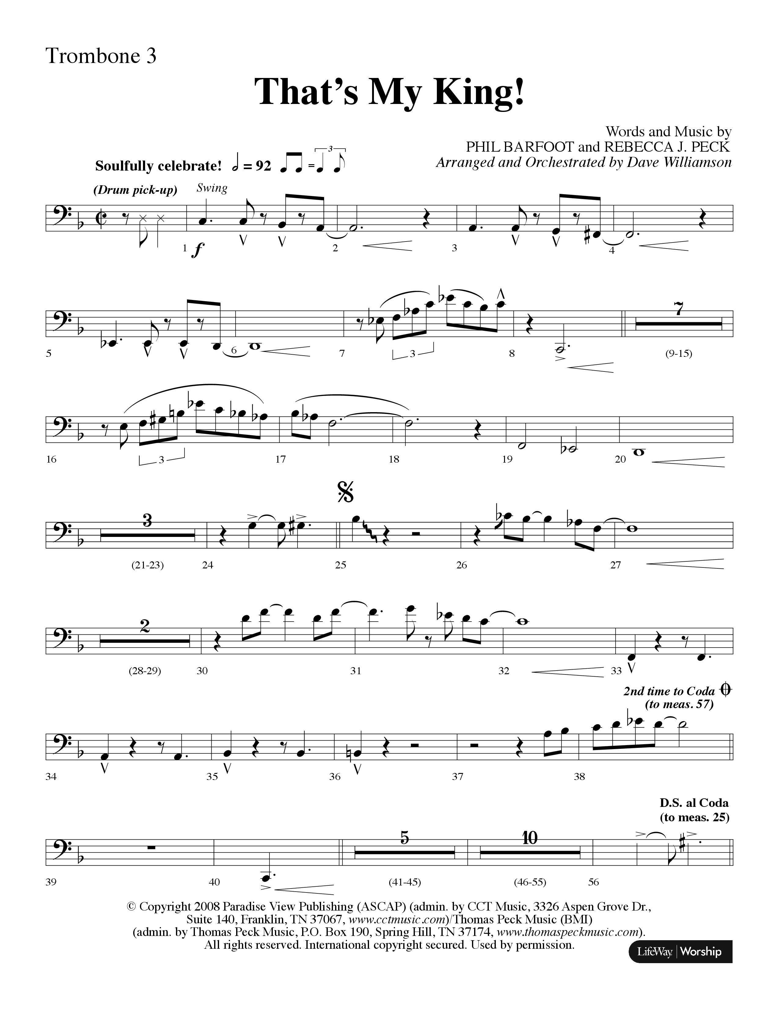 Thats My King (Choral Anthem SATB) Trombone 3 (Lifeway Choral / Arr. Dave Williamson)