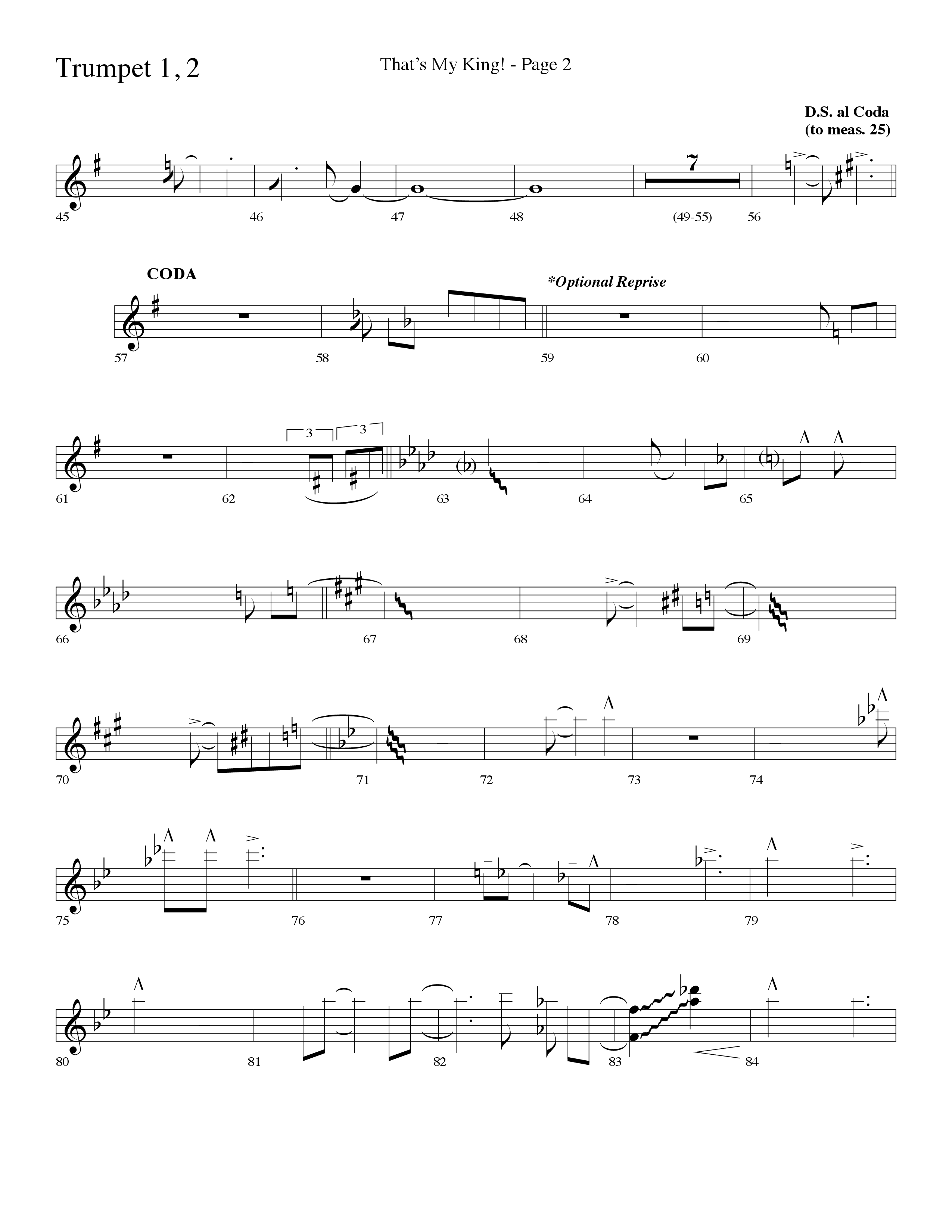 Thats My King (Choral Anthem SATB) Trumpet 1,2 (Lifeway Choral / Arr. Dave Williamson)
