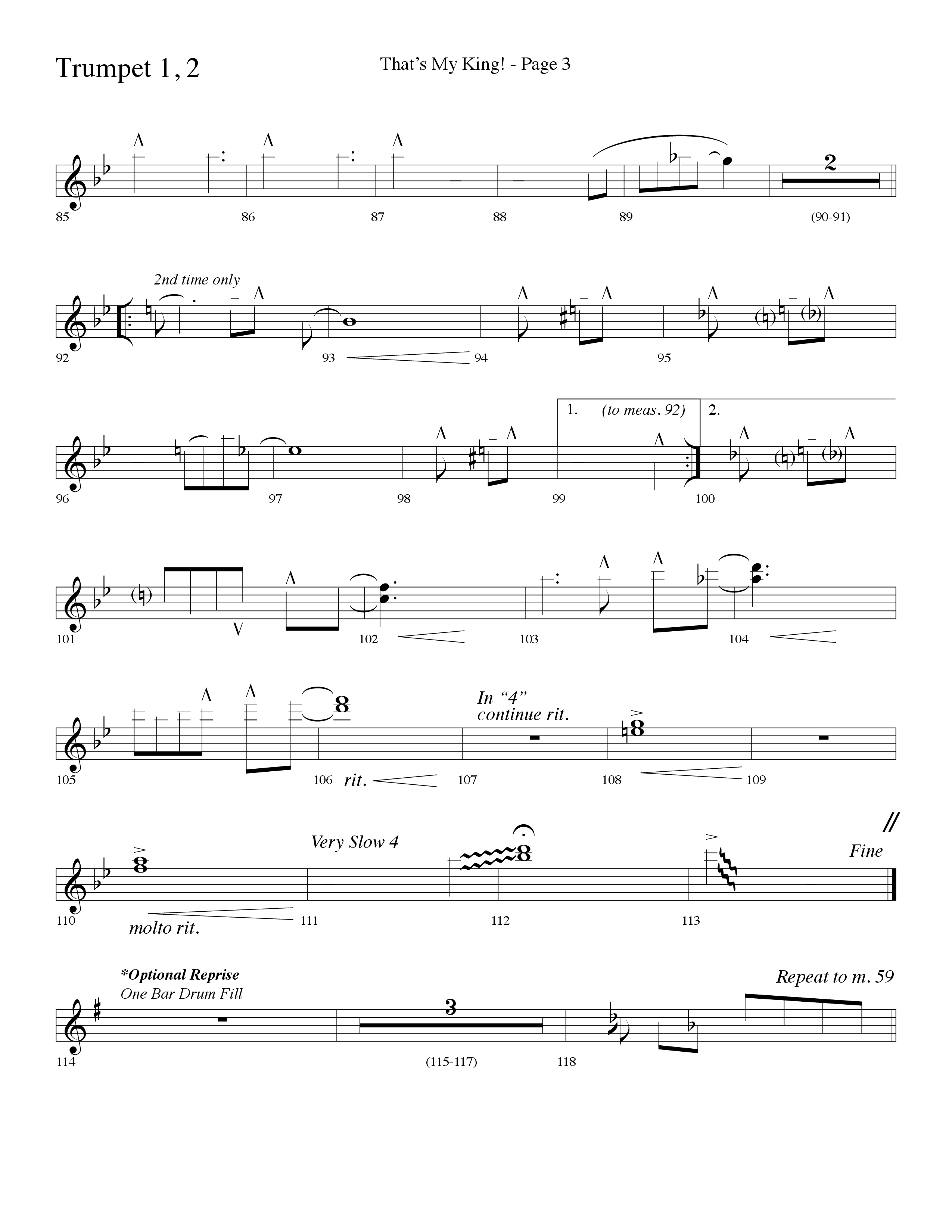 Thats My King (Choral Anthem SATB) Trumpet 1,2 (Lifeway Choral / Arr. Dave Williamson)