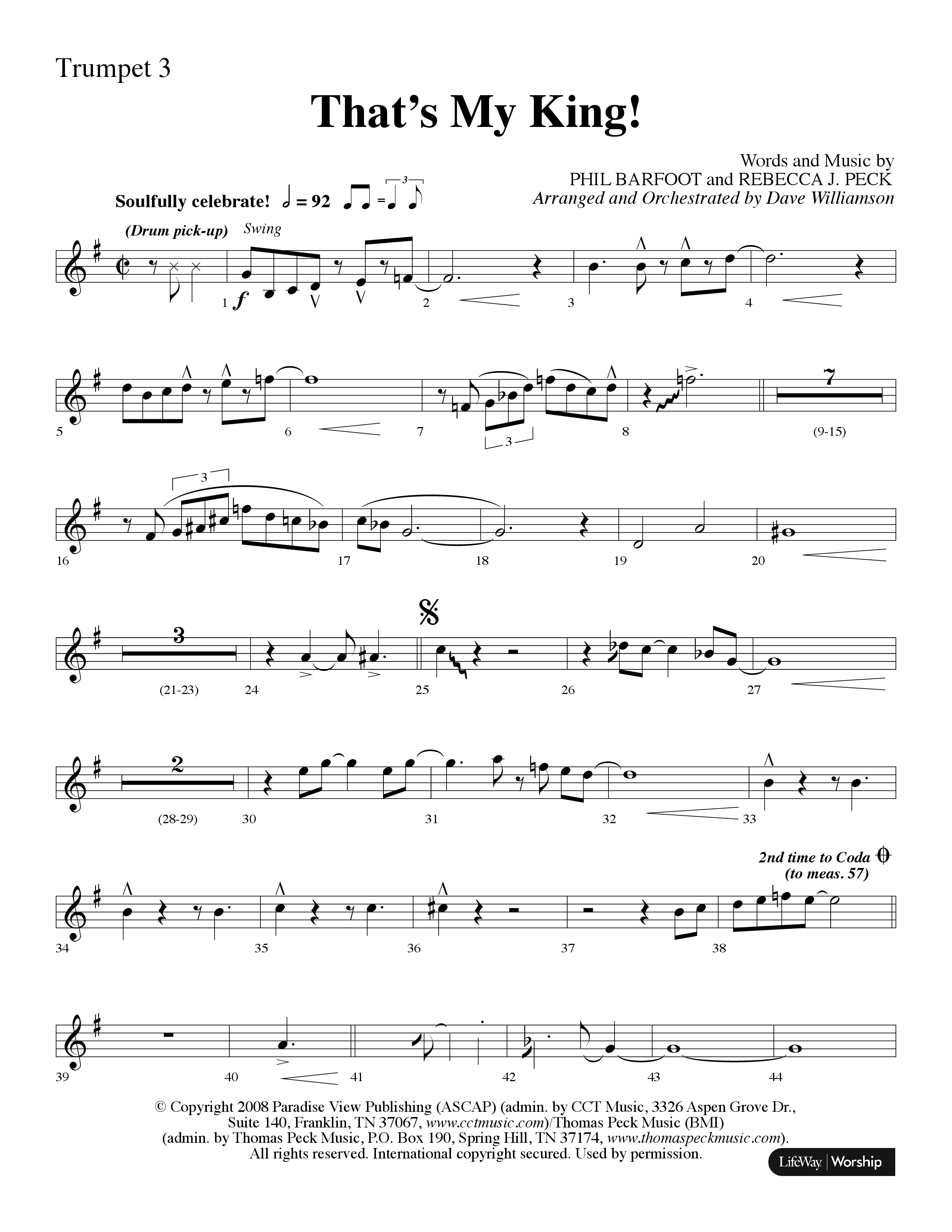 Thats My King (Choral Anthem SATB) Trumpet 3 (Lifeway Choral / Arr. Dave Williamson)