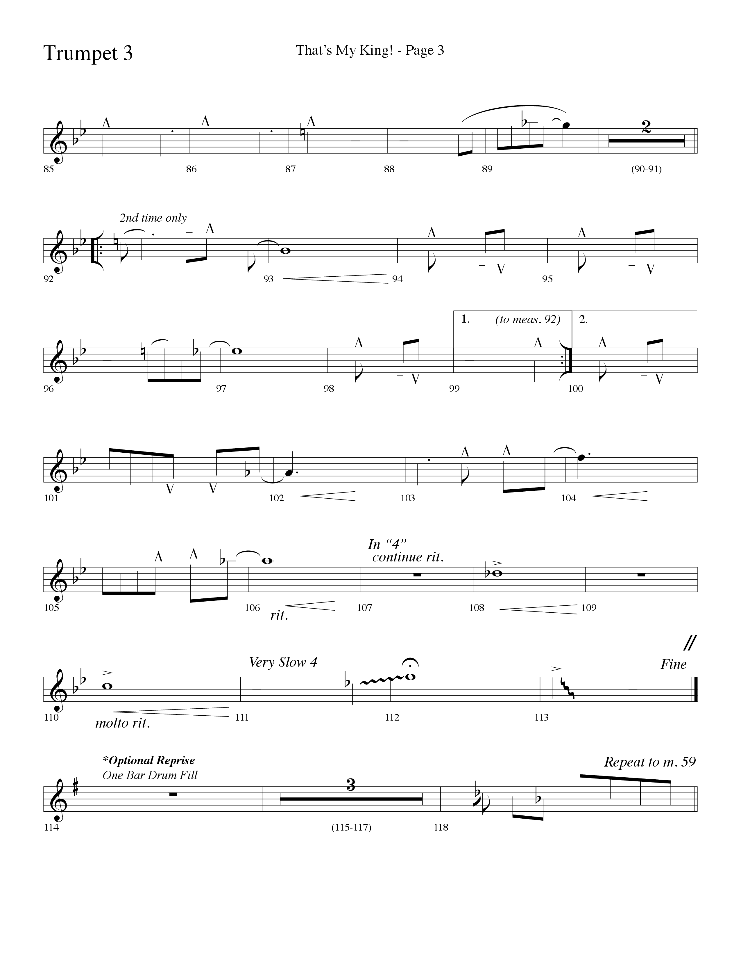 Thats My King (Choral Anthem SATB) Trumpet 3 (Lifeway Choral / Arr. Dave Williamson)