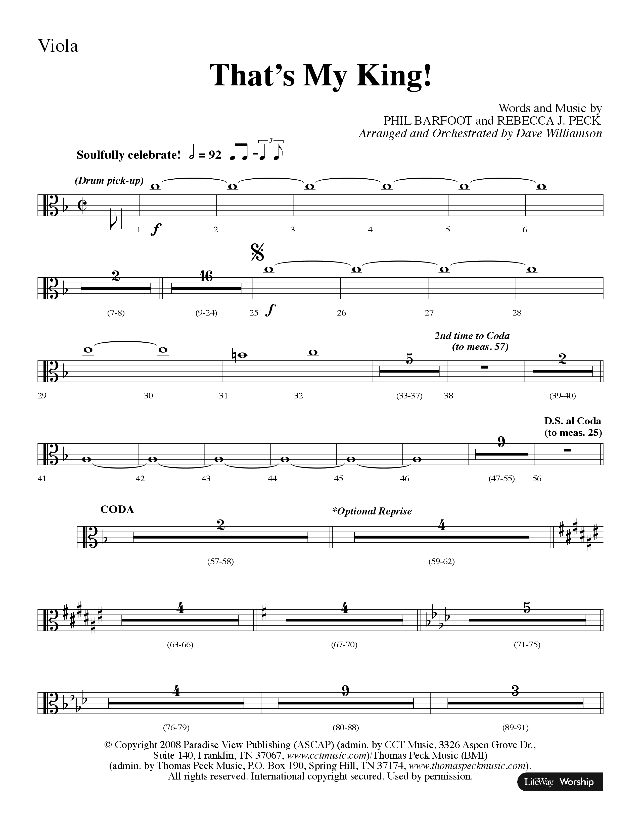 Thats My King (Choral Anthem SATB) Viola (Lifeway Choral / Arr. Dave Williamson)