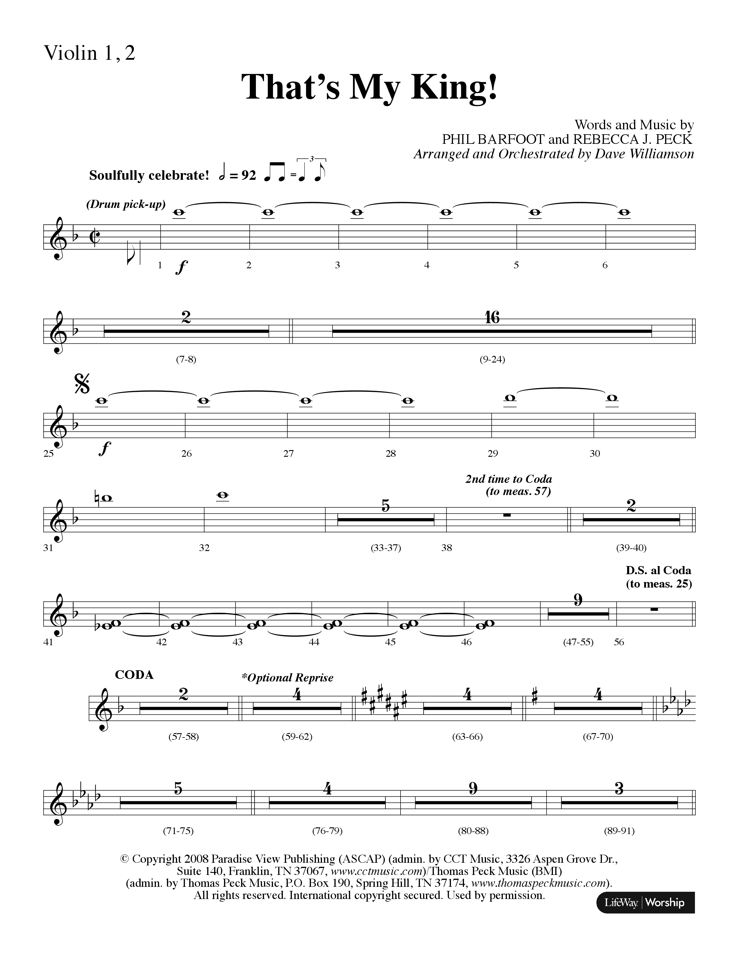 Thats My King (Choral Anthem SATB) Violin 1/2 (Lifeway Choral / Arr. Dave Williamson)