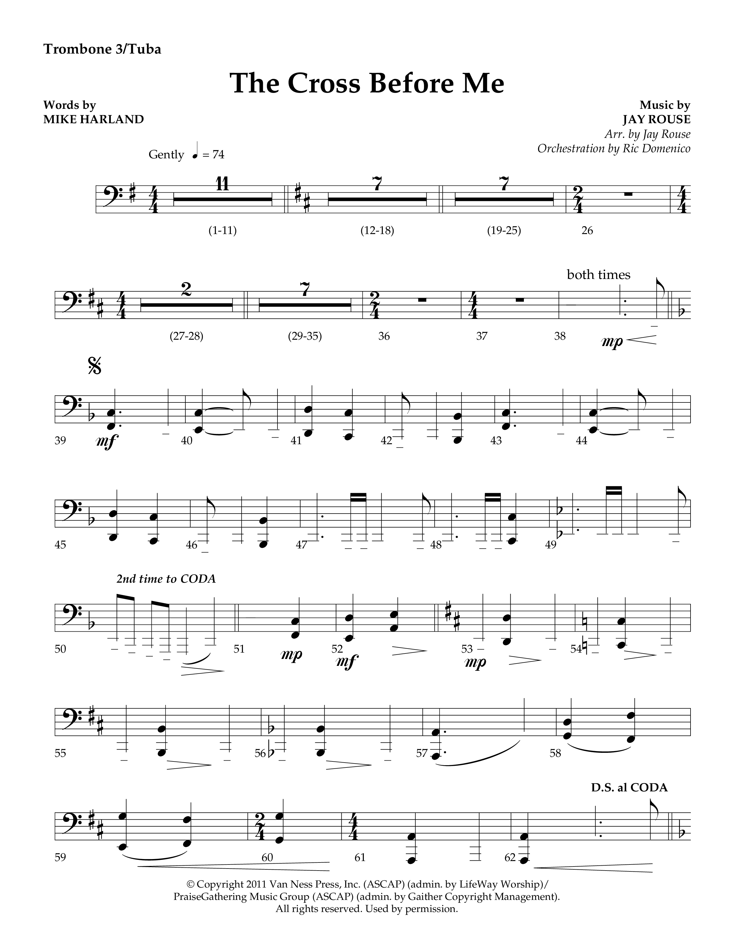 The Cross Before Me (Choral Anthem SATB) Trombone 3/Tuba (Lifeway Choral / Arr. Jay Rouse / Orch. Ric Domenico)