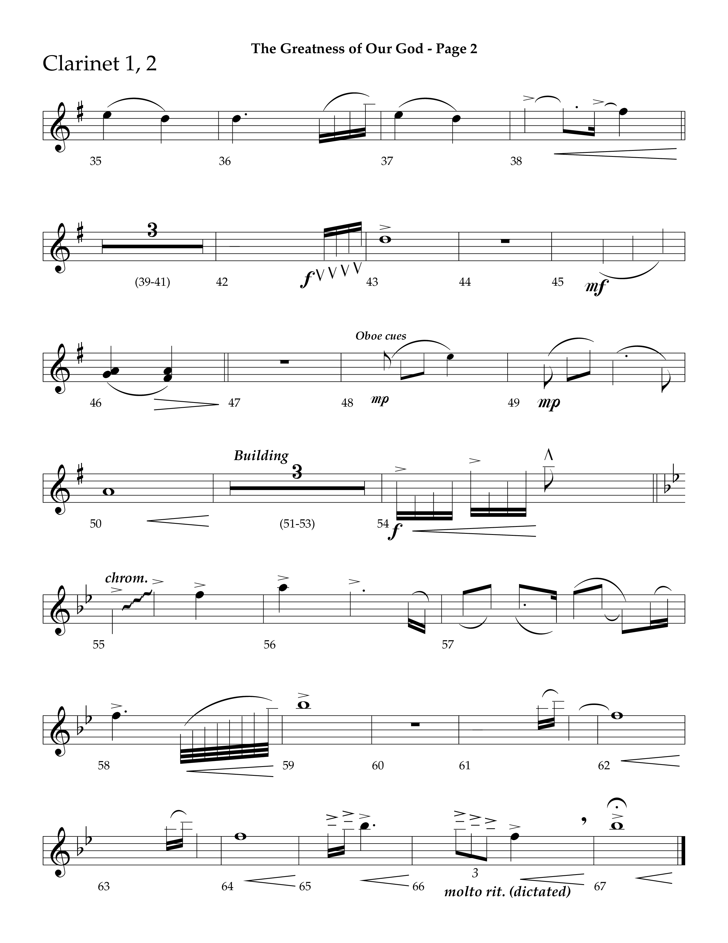 The Greatness Of Our God (Choral Anthem SATB) Clarinet 1/2 (Lifeway Choral / Arr. Ric Domenico)