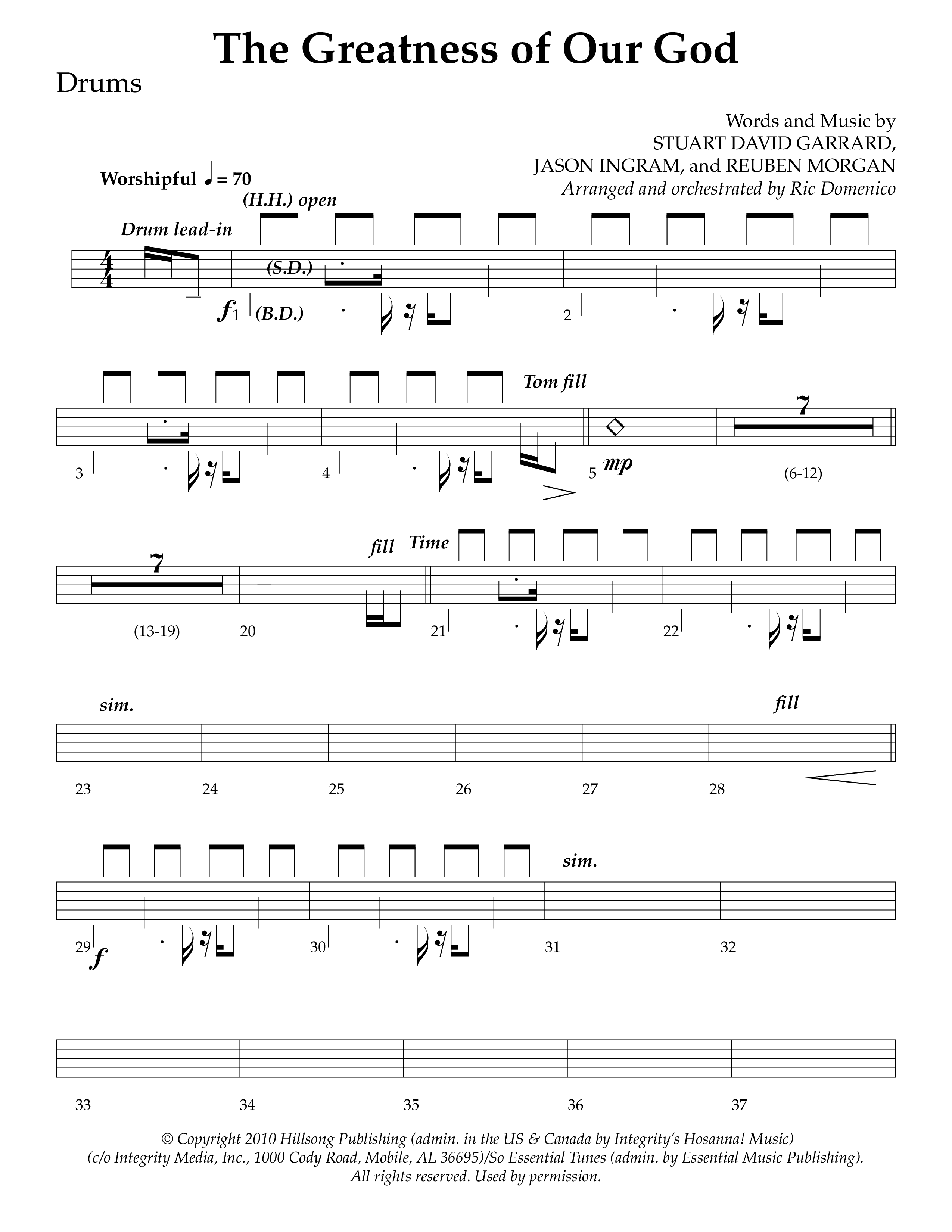 The Greatness Of Our God (Choral Anthem SATB) Drum Set (Lifeway Choral / Arr. Ric Domenico)