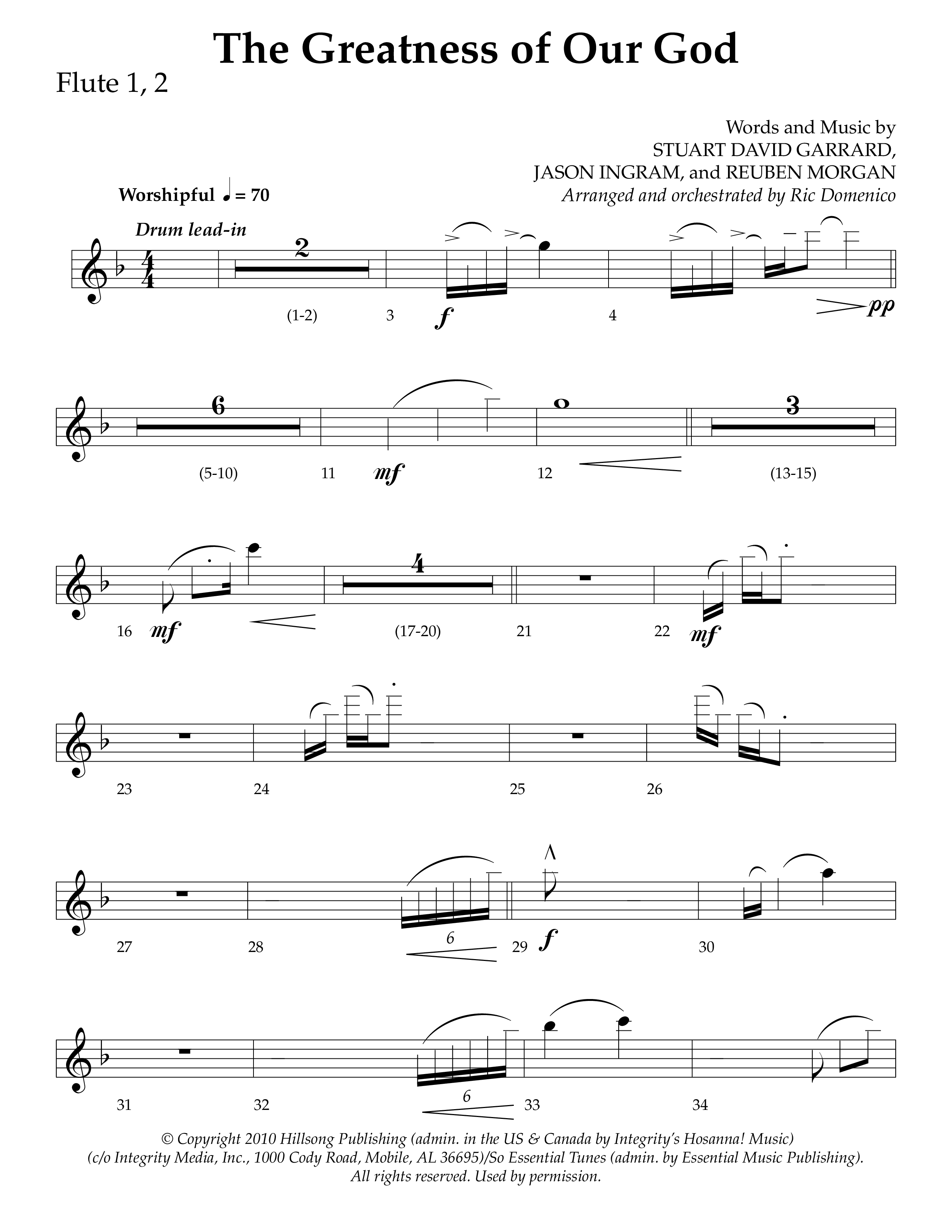 The Greatness Of Our God (Choral Anthem SATB) Flute 1/2 (Lifeway Choral / Arr. Ric Domenico)