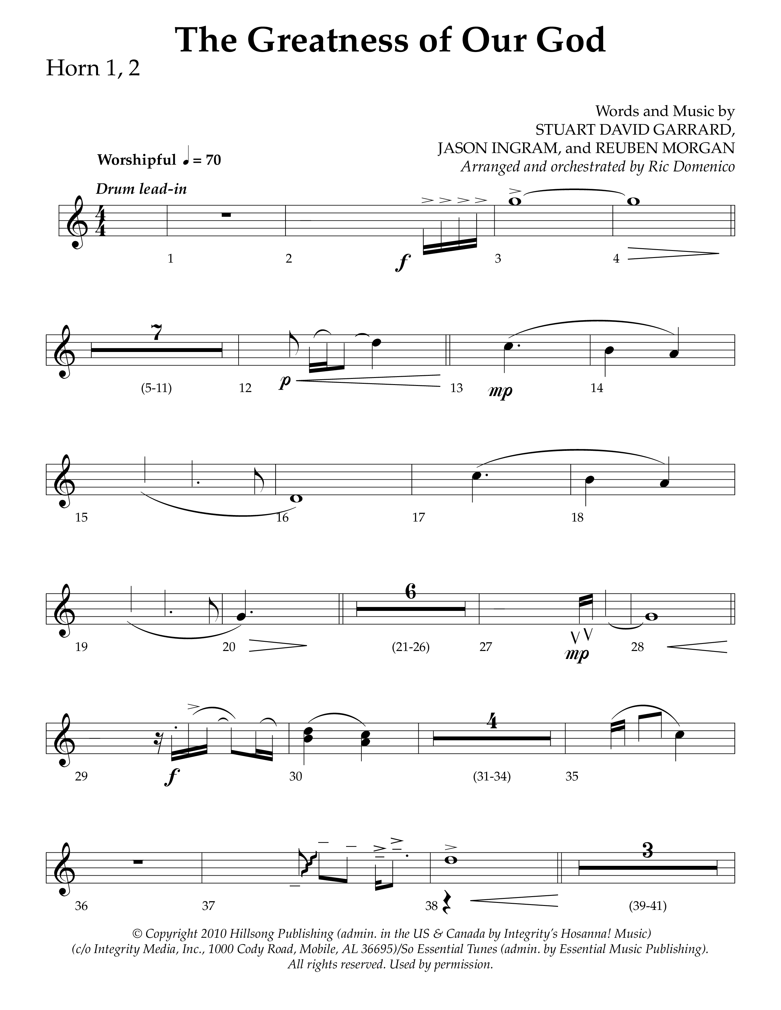 The Greatness Of Our God (Choral Anthem SATB) French Horn 1/2 (Lifeway Choral / Arr. Ric Domenico)
