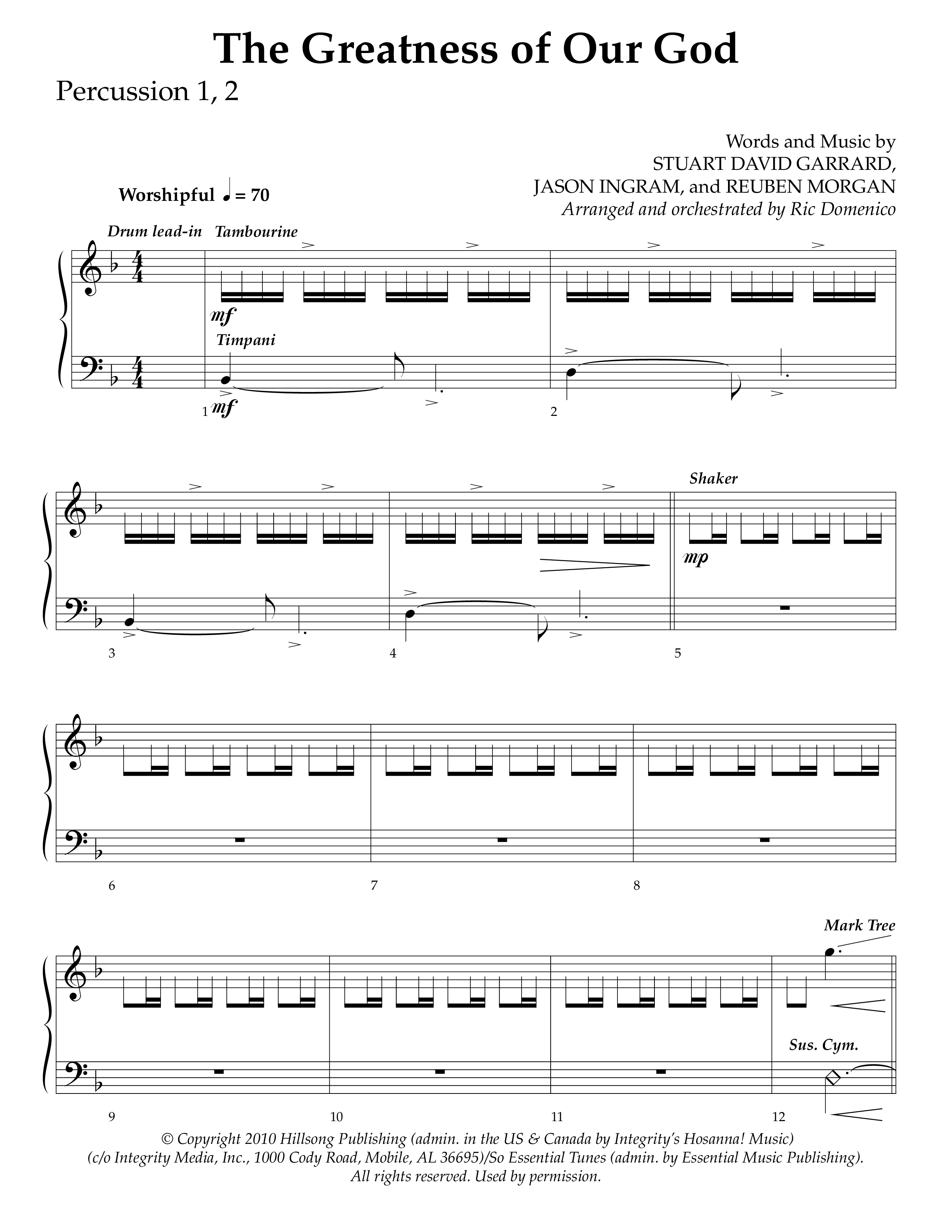 The Greatness Of Our God (Choral Anthem SATB) Percussion 1/2 (Lifeway Choral / Arr. Ric Domenico)