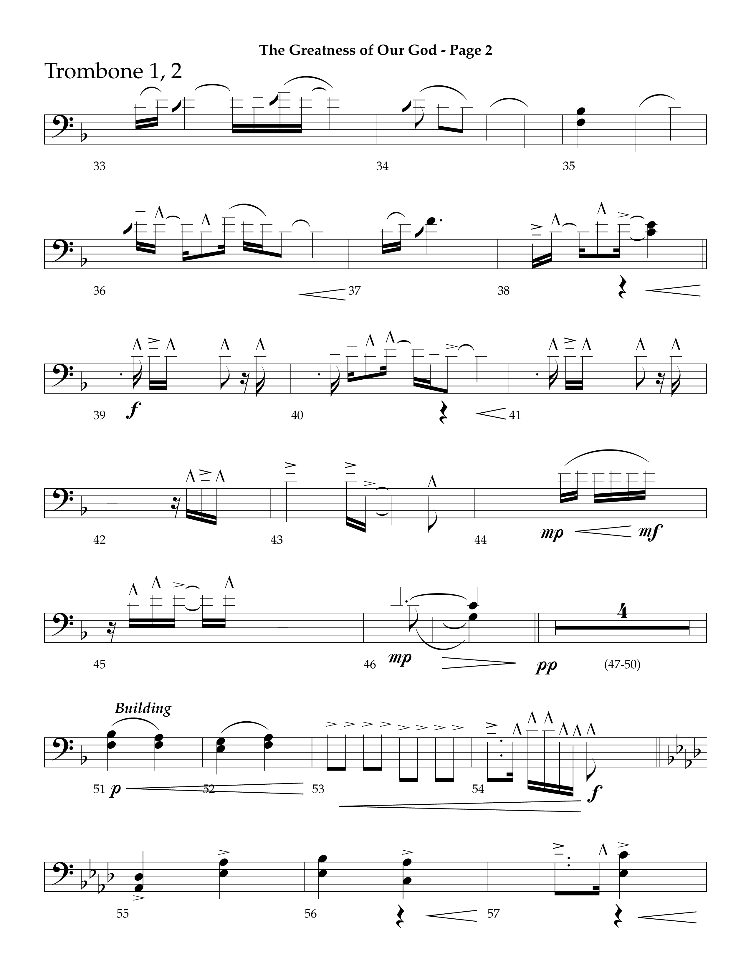 The Greatness Of Our God (Choral Anthem SATB) Trombone 1/2 (Lifeway Choral / Arr. Ric Domenico)