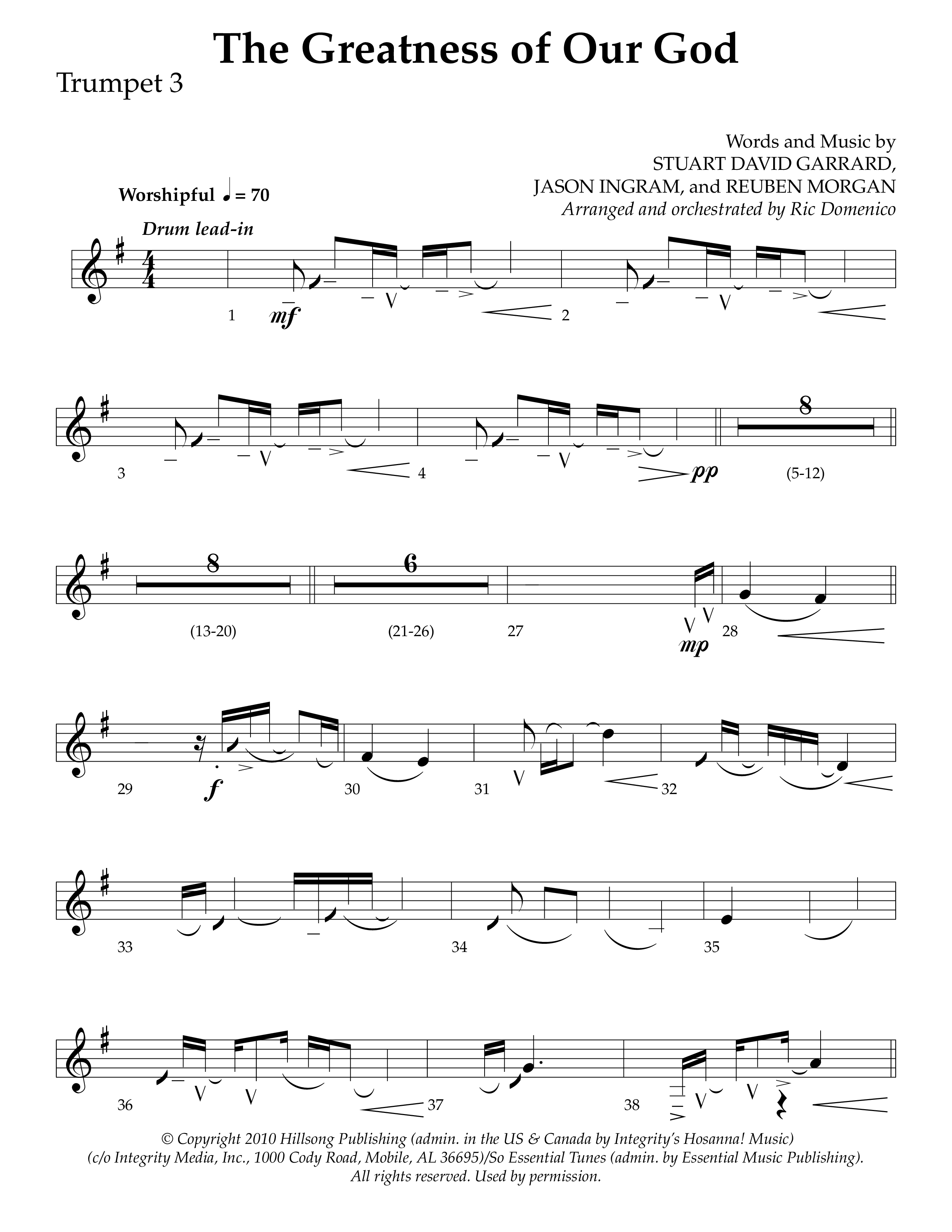 The Greatness Of Our God (Choral Anthem SATB) Trumpet 3 (Lifeway Choral / Arr. Ric Domenico)