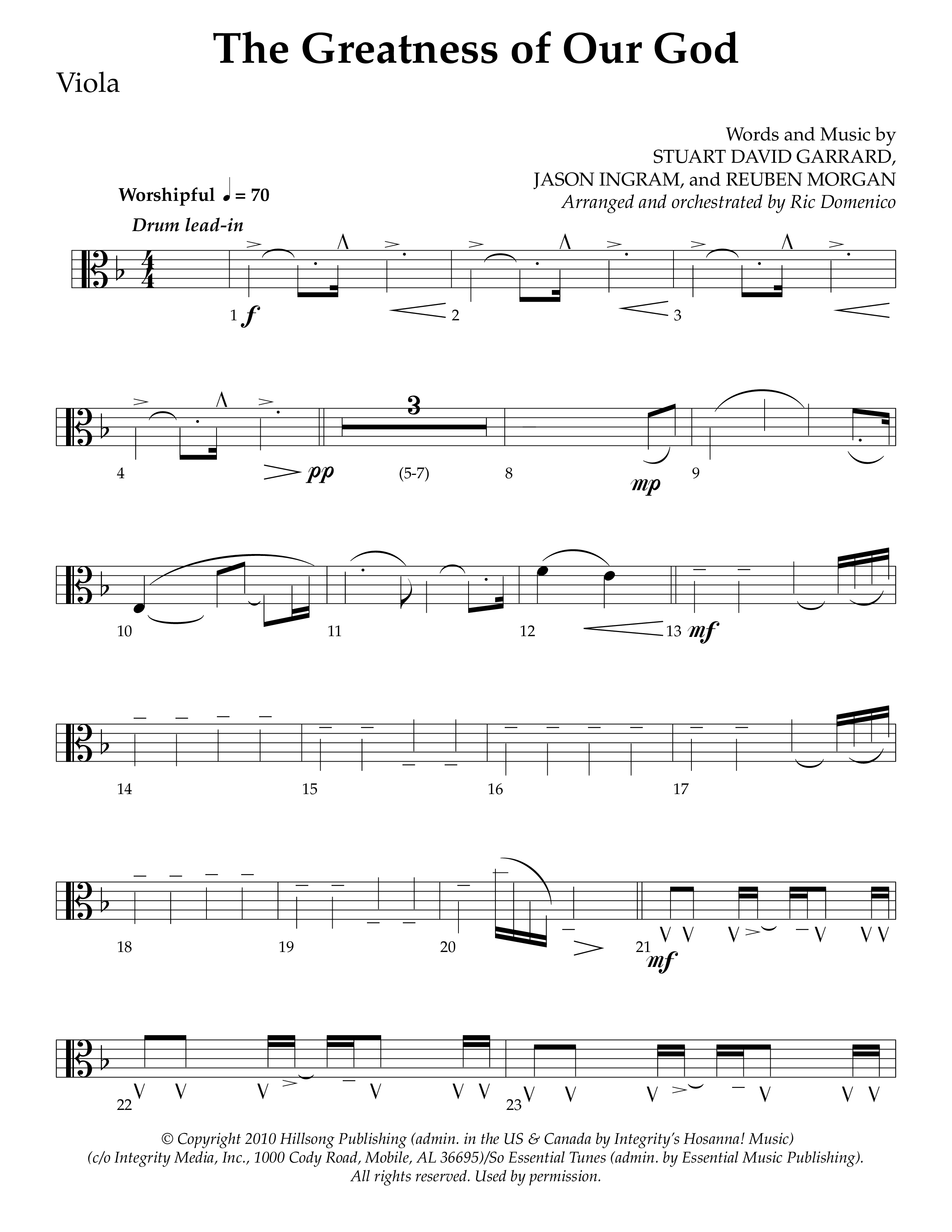 The Greatness Of Our God (Choral Anthem SATB) Viola (Lifeway Choral / Arr. Ric Domenico)