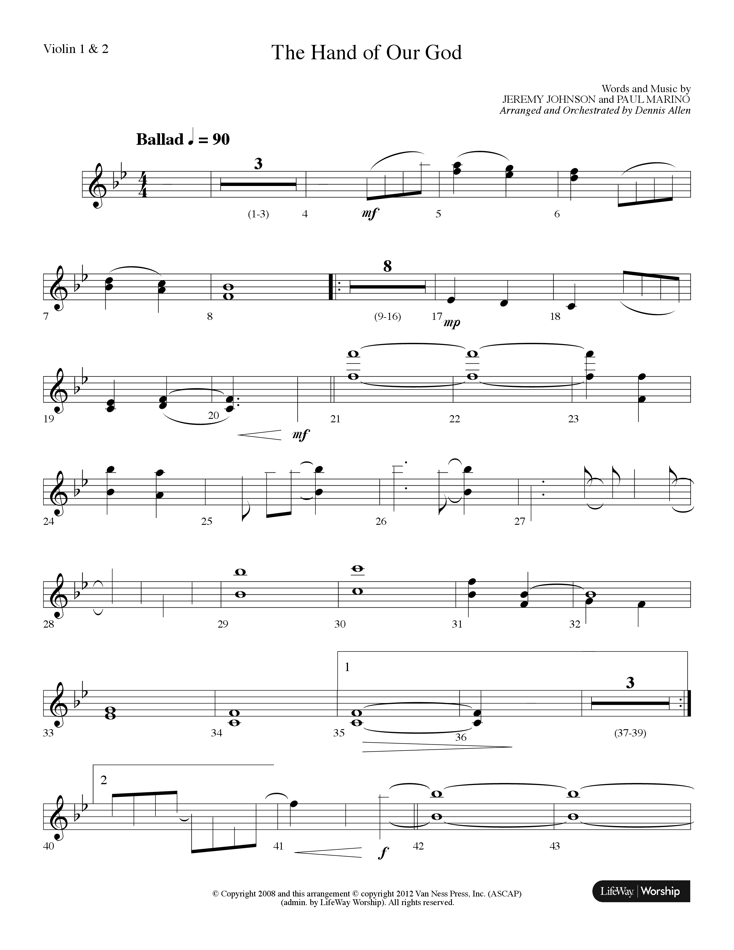 The Hand Of Our God (Choral Anthem SATB) Violin 1/2 (Lifeway Choral / Arr. Dennis Allen)