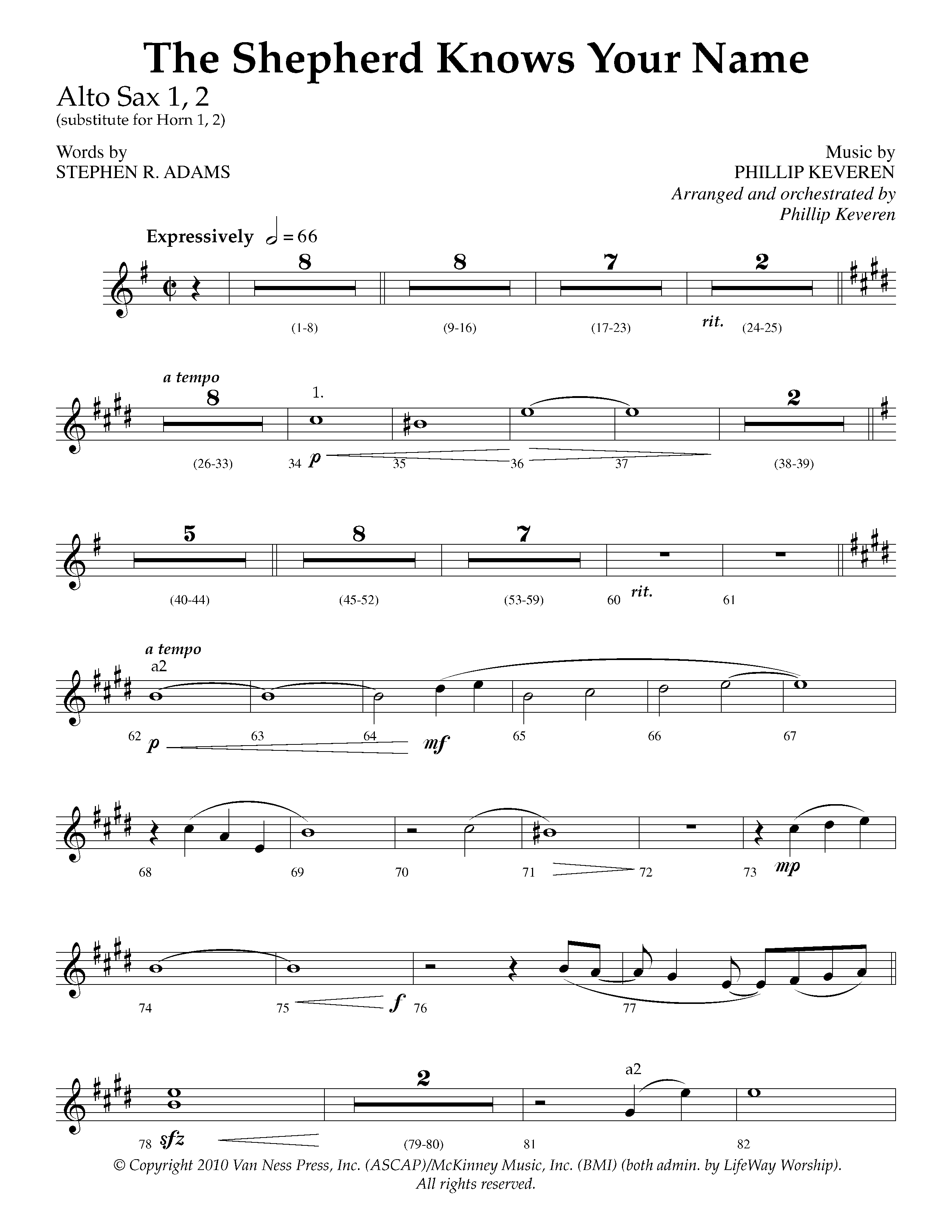 The Shepherd Knows Your Name (Choral Anthem SATB) Alto Sax 1/2 (Lifeway Choral / Arr. Phillip Keveren)
