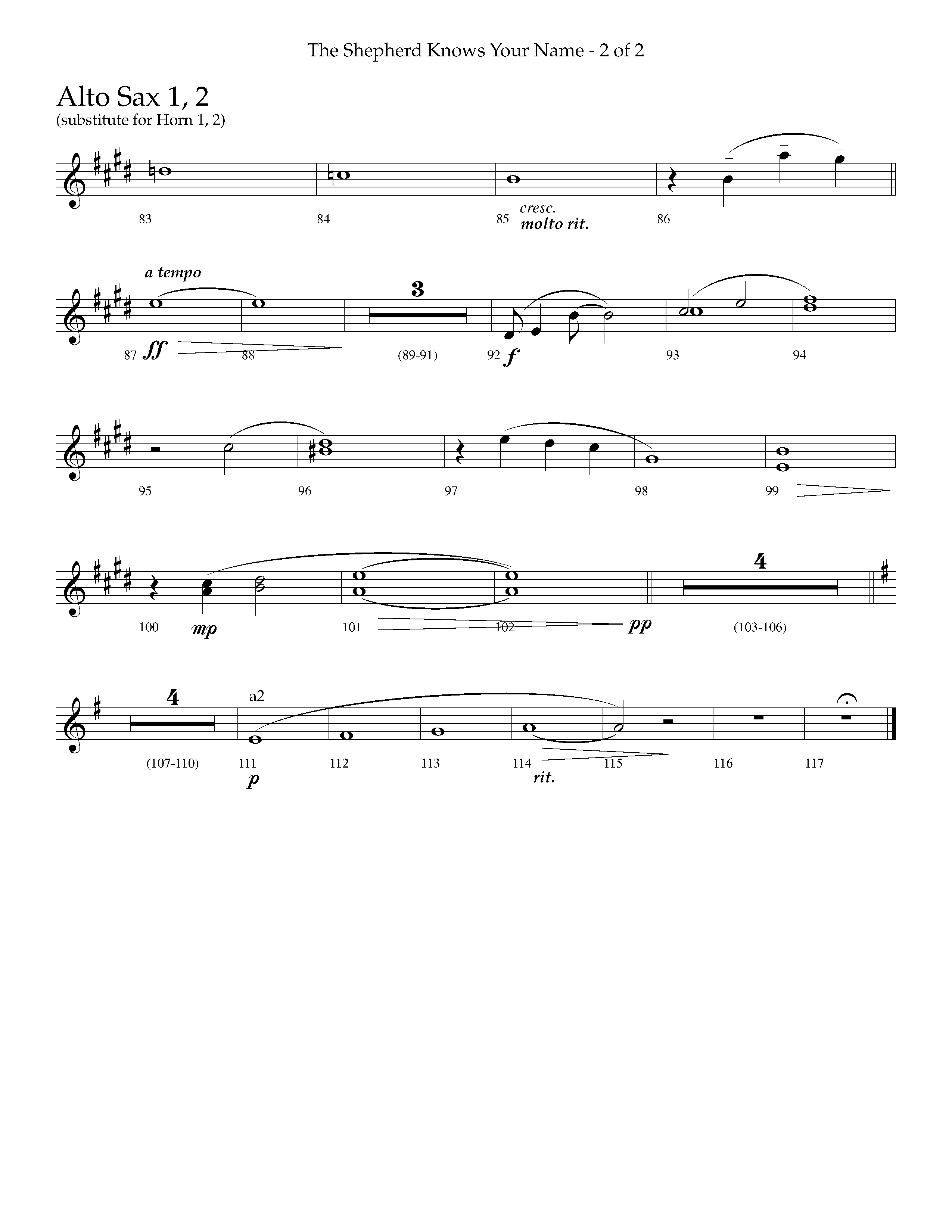 The Shepherd Knows Your Name (Choral Anthem SATB) Alto Sax 1/2 (Lifeway Choral / Arr. Phillip Keveren)