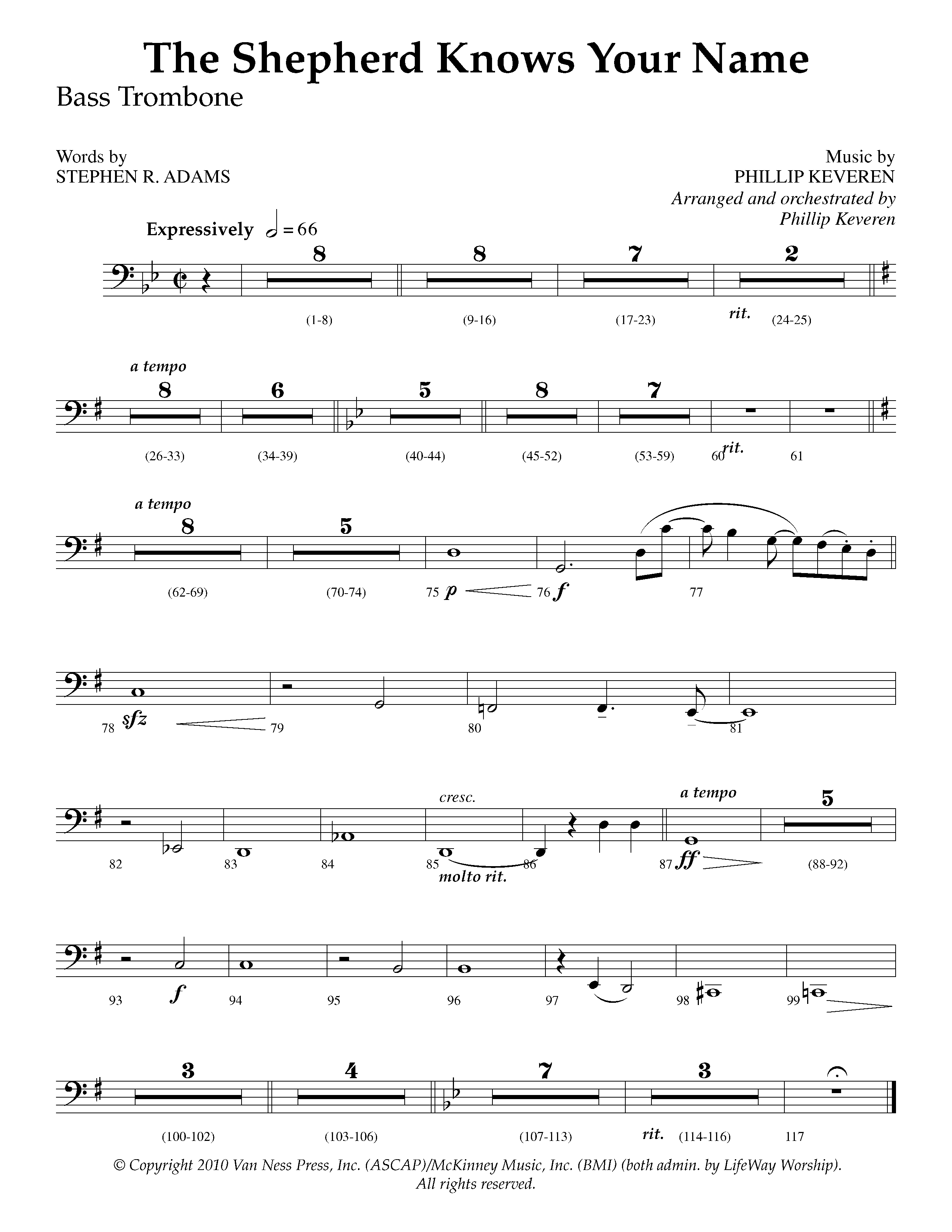 The Shepherd Knows Your Name (Choral Anthem SATB) Bass Trombone (Lifeway Choral / Arr. Phillip Keveren)