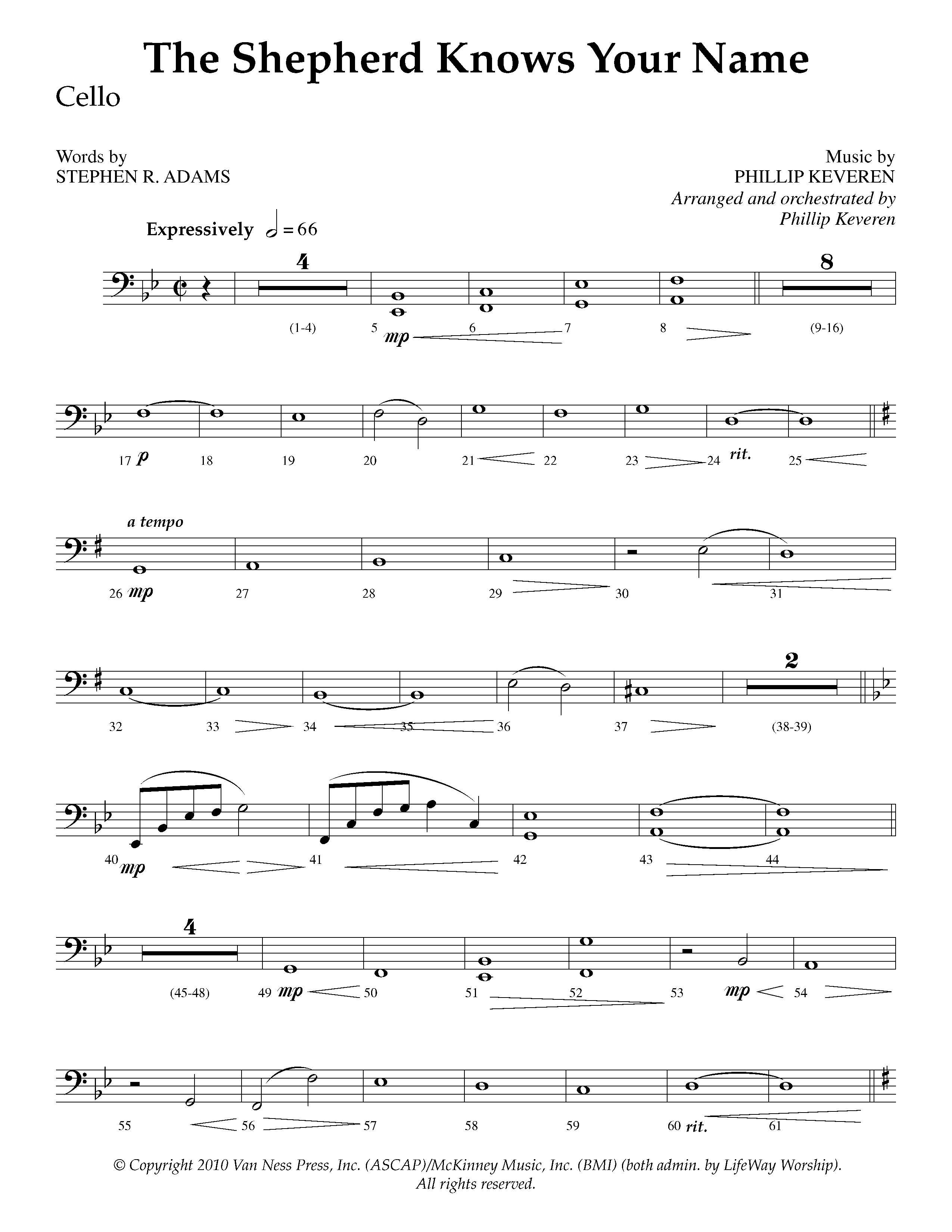The Shepherd Knows Your Name (Choral Anthem SATB) Cello (Lifeway Choral / Arr. Phillip Keveren)
