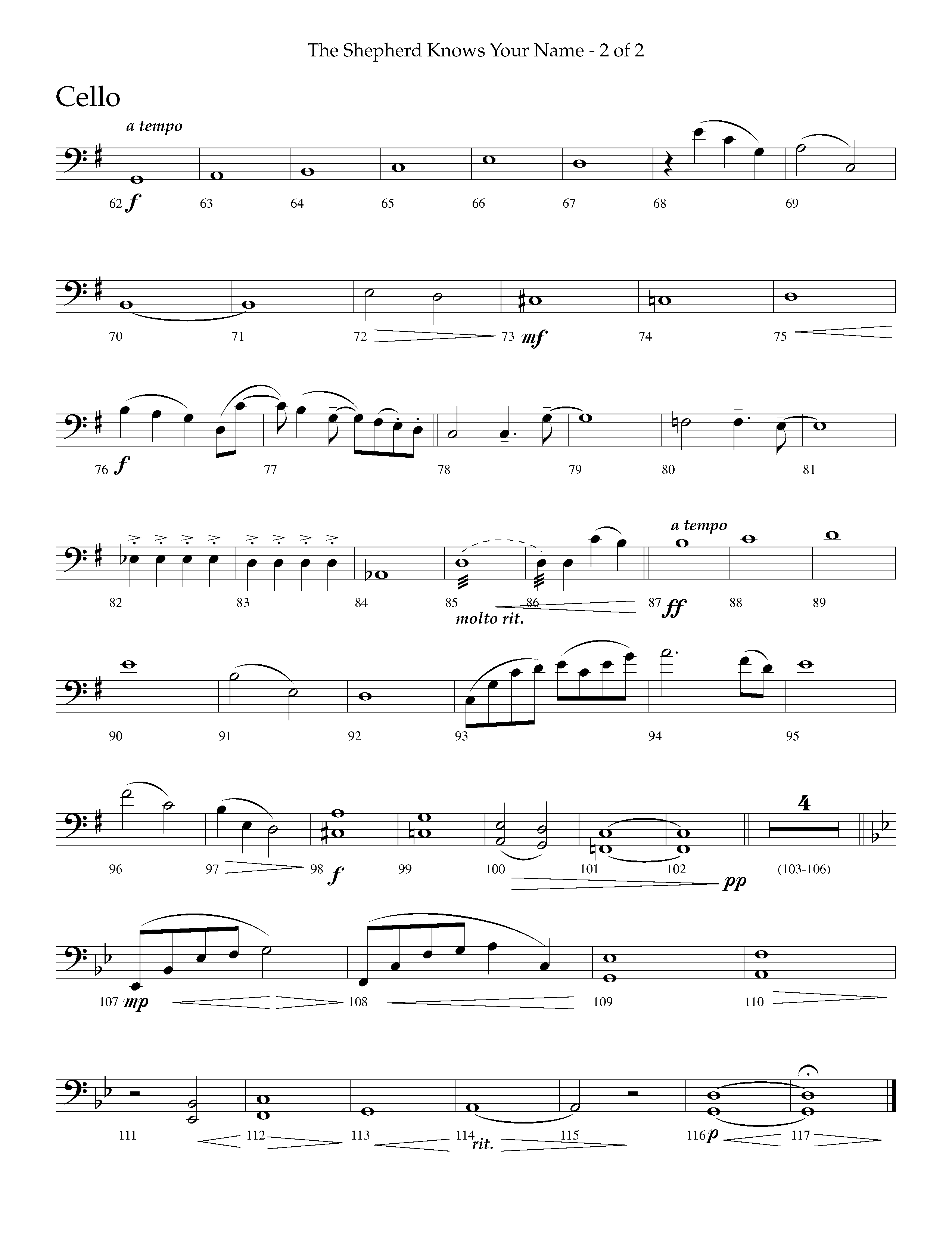 The Shepherd Knows Your Name (Choral Anthem SATB) Cello (Lifeway Choral / Arr. Phillip Keveren)