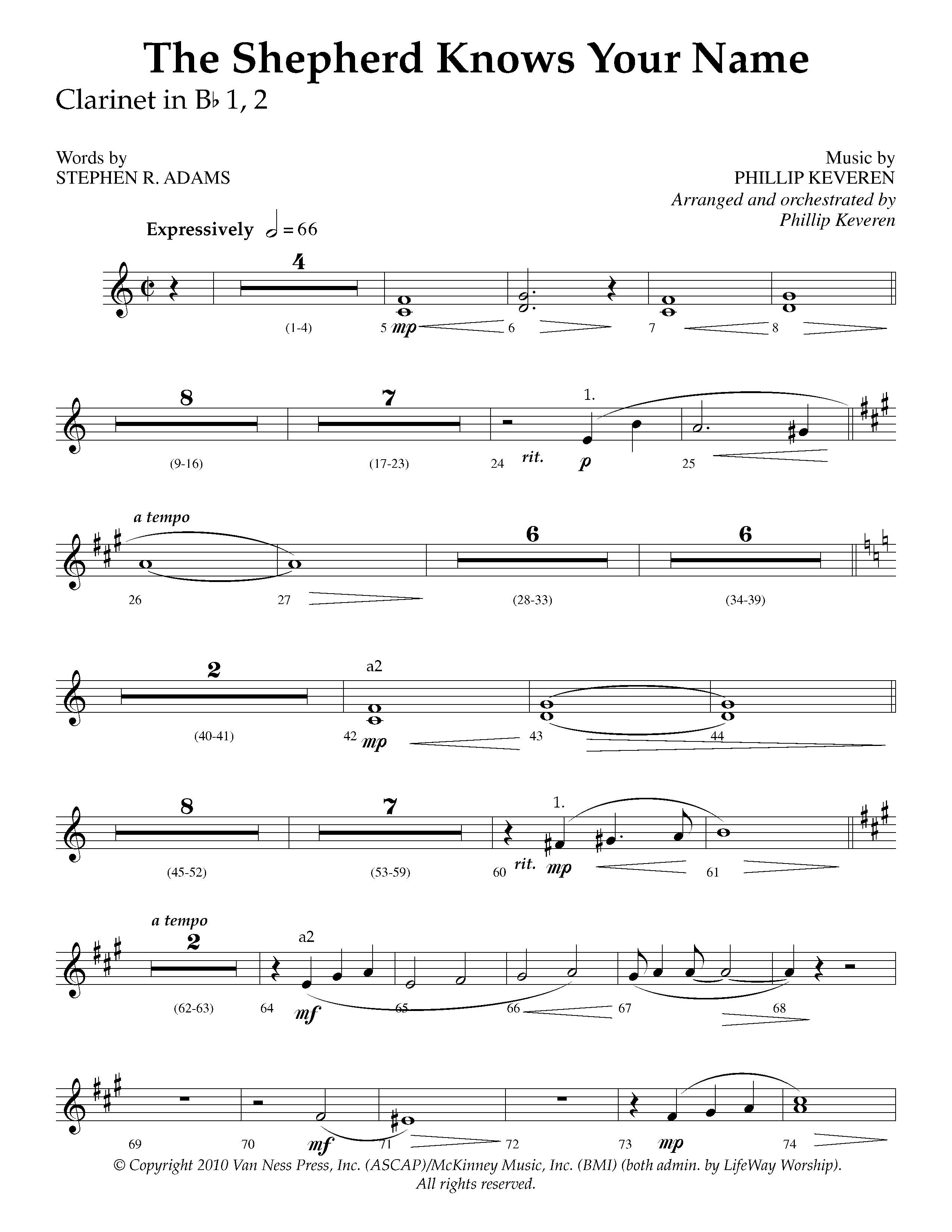 The Shepherd Knows Your Name (Choral Anthem SATB) Clarinet 1/2 (Lifeway Choral / Arr. Phillip Keveren)