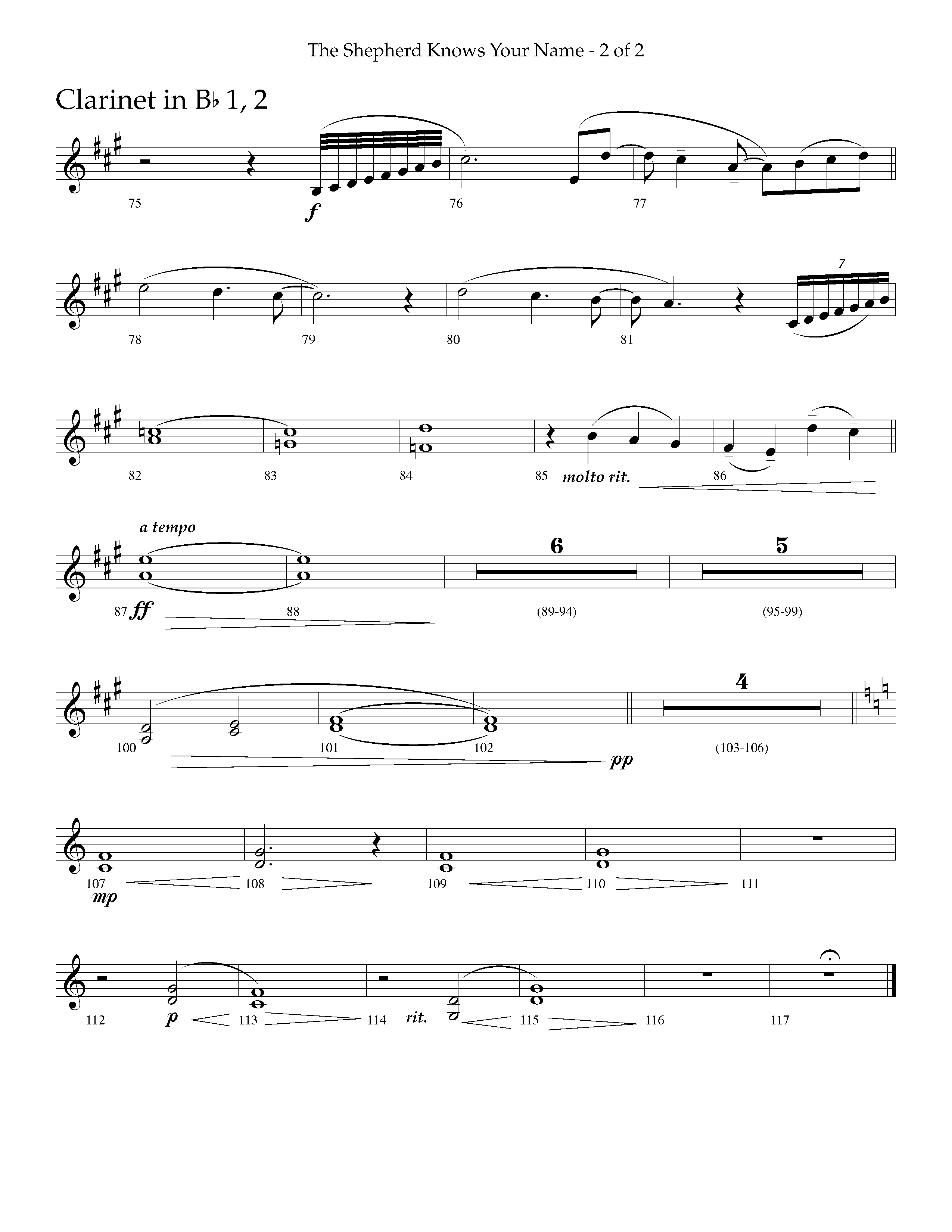 The Shepherd Knows Your Name (Choral Anthem SATB) Clarinet 1/2 (Lifeway Choral / Arr. Phillip Keveren)