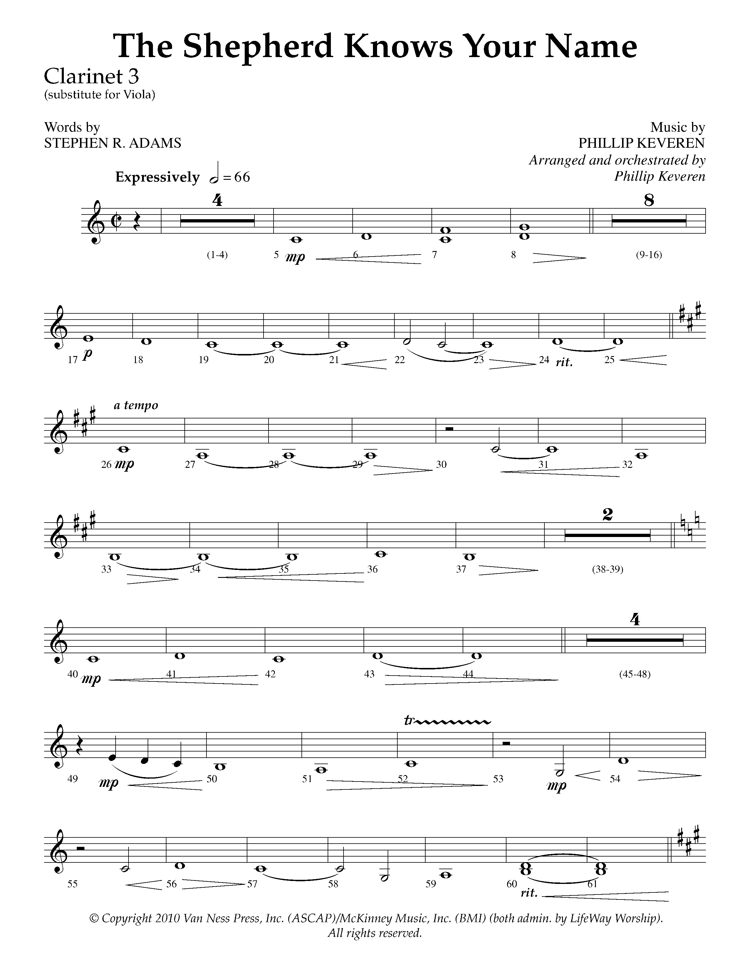 The Shepherd Knows Your Name (Choral Anthem SATB) Clarinet 3 (Lifeway Choral / Arr. Phillip Keveren)