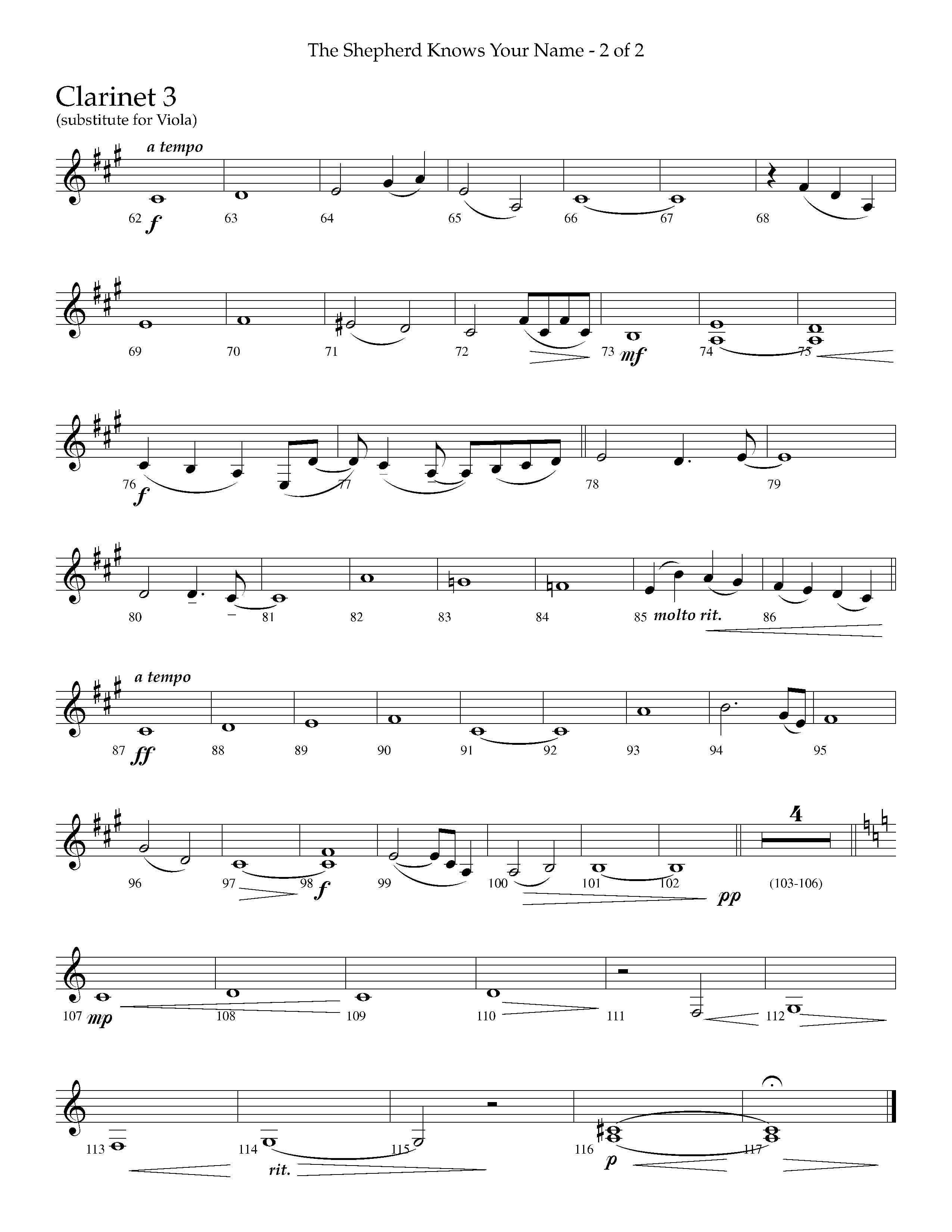 The Shepherd Knows Your Name (Choral Anthem SATB) Clarinet 3 (Lifeway Choral / Arr. Phillip Keveren)