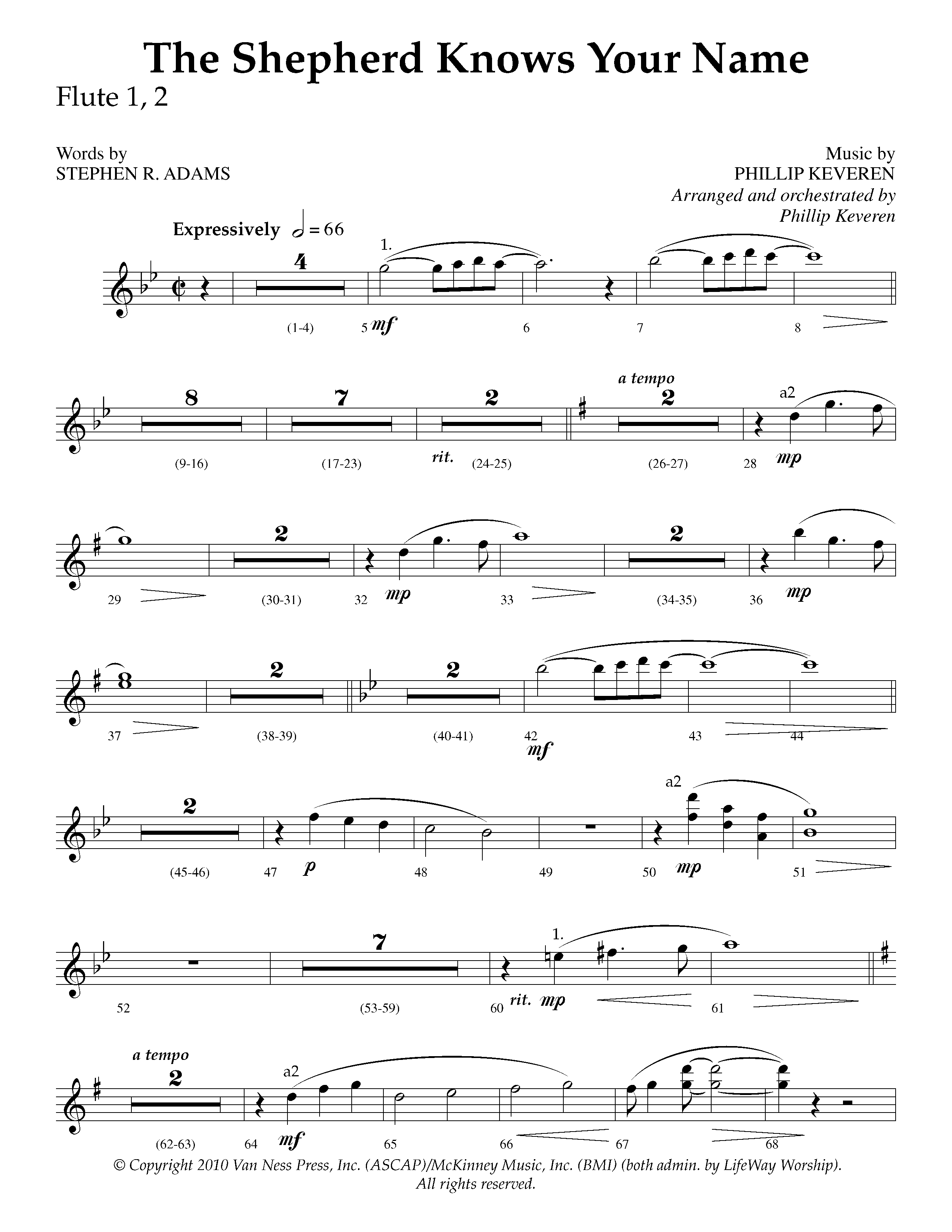 The Shepherd Knows Your Name (Choral Anthem SATB) Flute 1/2 (Lifeway Choral / Arr. Phillip Keveren)