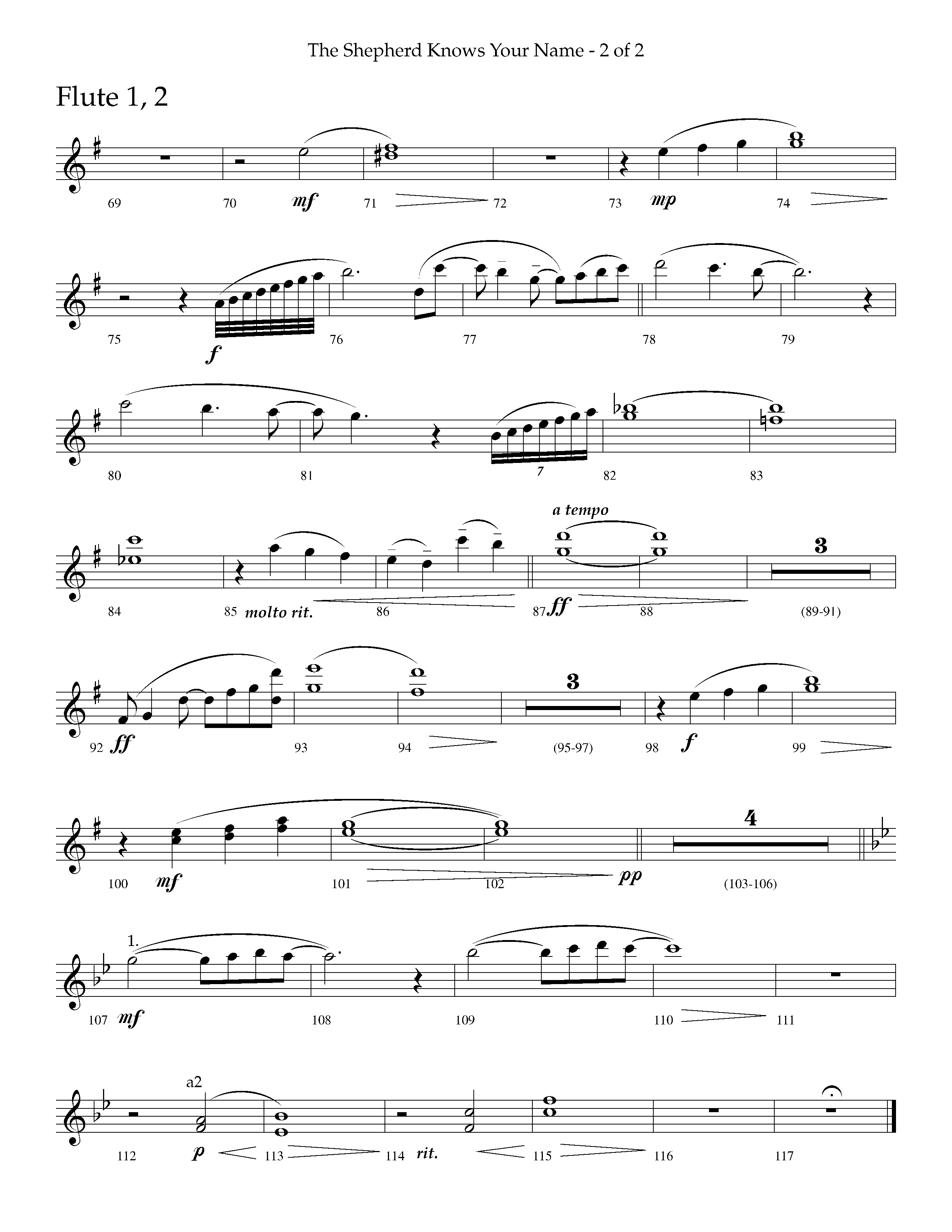 The Shepherd Knows Your Name (Choral Anthem SATB) Flute 1/2 (Lifeway Choral / Arr. Phillip Keveren)