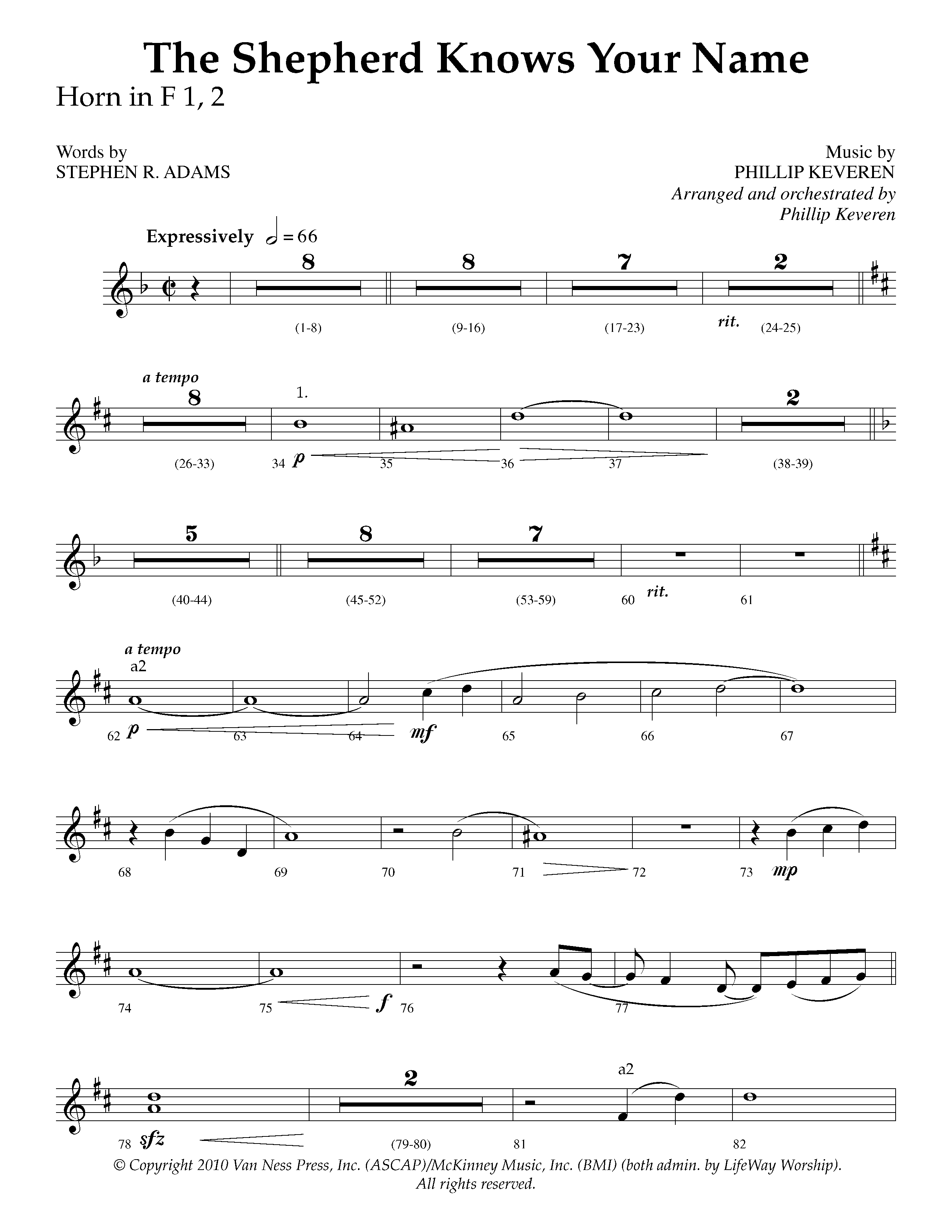 The Shepherd Knows Your Name (Choral Anthem SATB) French Horn 1/2 (Lifeway Choral / Arr. Phillip Keveren)