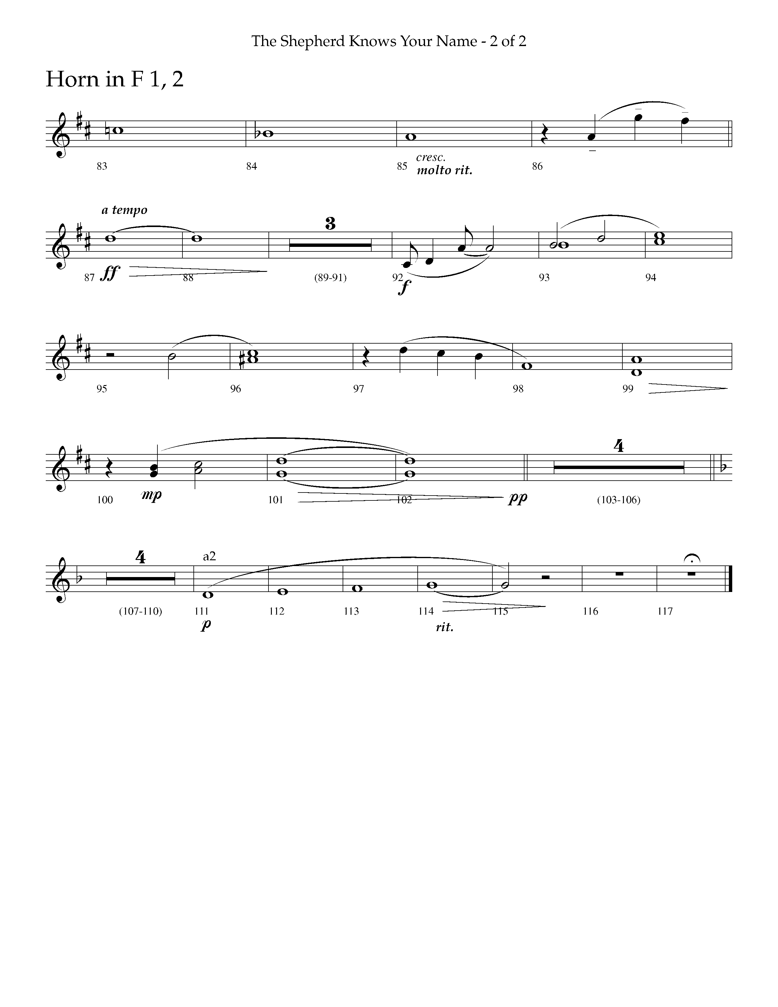 The Shepherd Knows Your Name (Choral Anthem SATB) French Horn 1/2 (Lifeway Choral / Arr. Phillip Keveren)