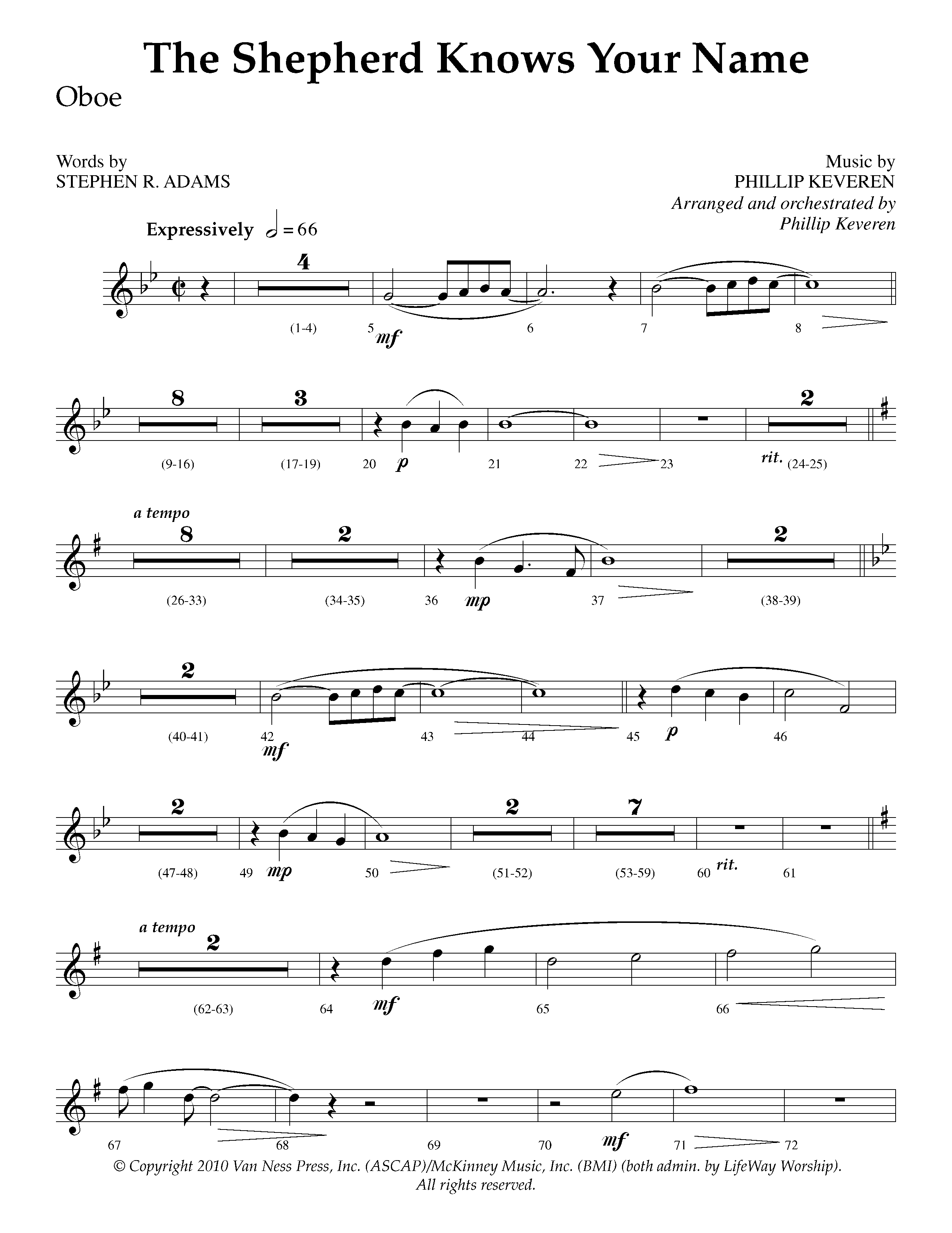 The Shepherd Knows Your Name (Choral Anthem SATB) Oboe (Lifeway Choral / Arr. Phillip Keveren)