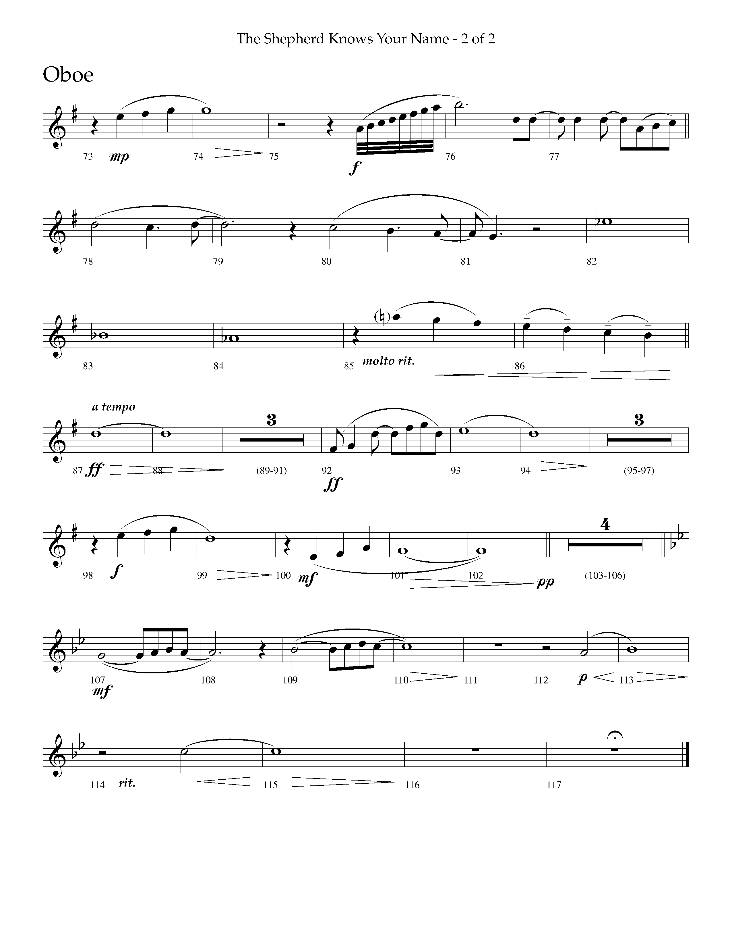 The Shepherd Knows Your Name (Choral Anthem SATB) Oboe (Lifeway Choral / Arr. Phillip Keveren)