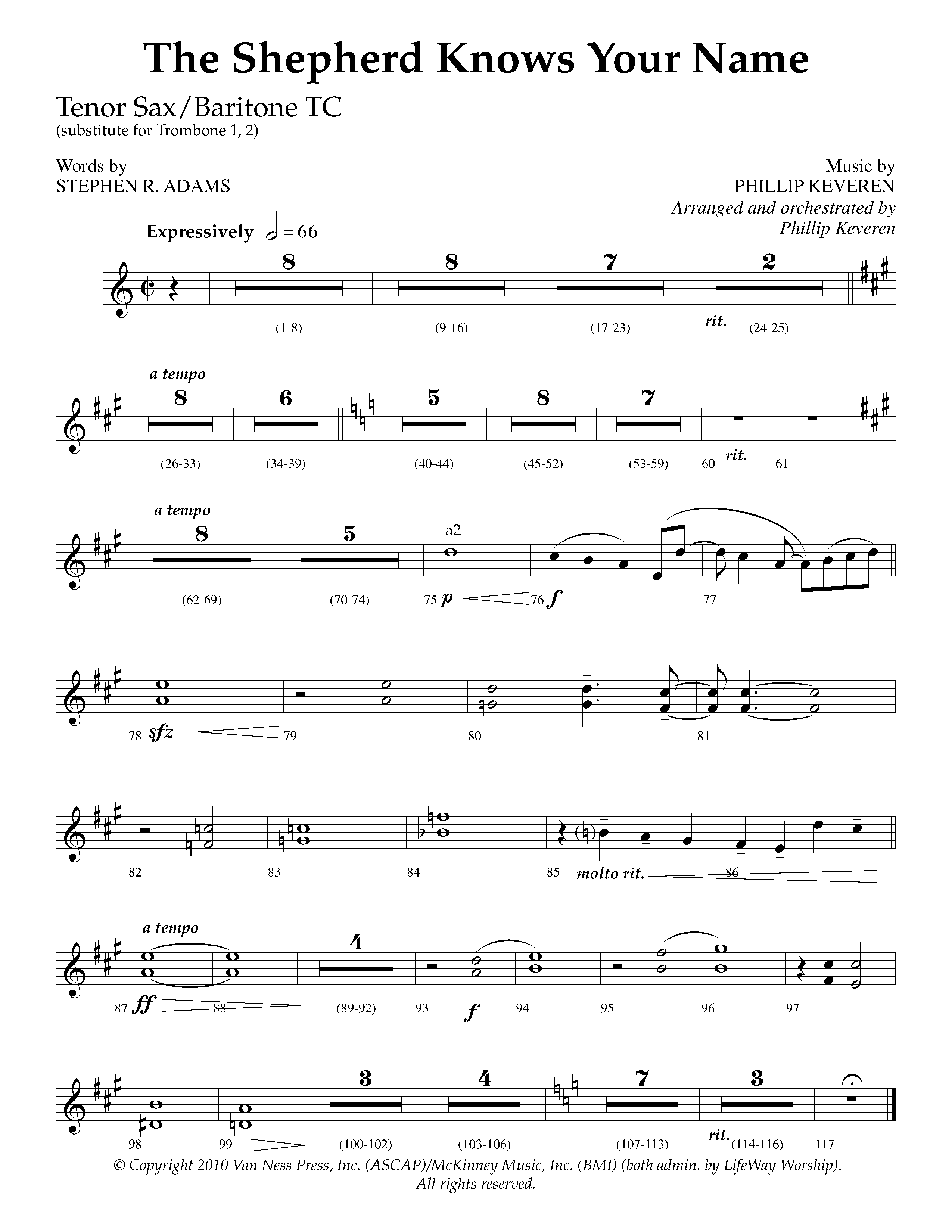 The Shepherd Knows Your Name (Choral Anthem SATB) Tenor Sax/Baritone T.C. (Lifeway Choral / Arr. Phillip Keveren)