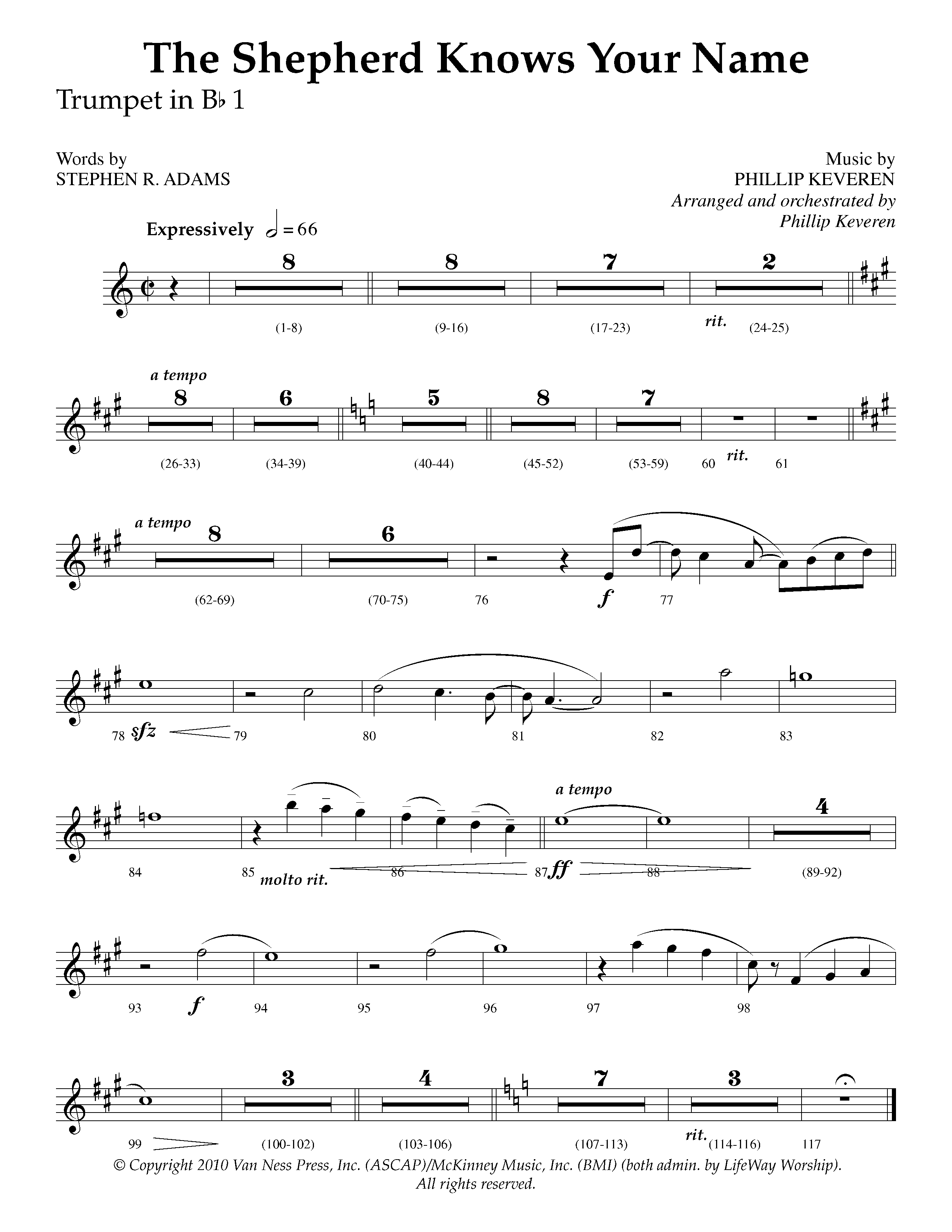 The Shepherd Knows Your Name (Choral Anthem SATB) Trumpet 1 (Lifeway Choral / Arr. Phillip Keveren)