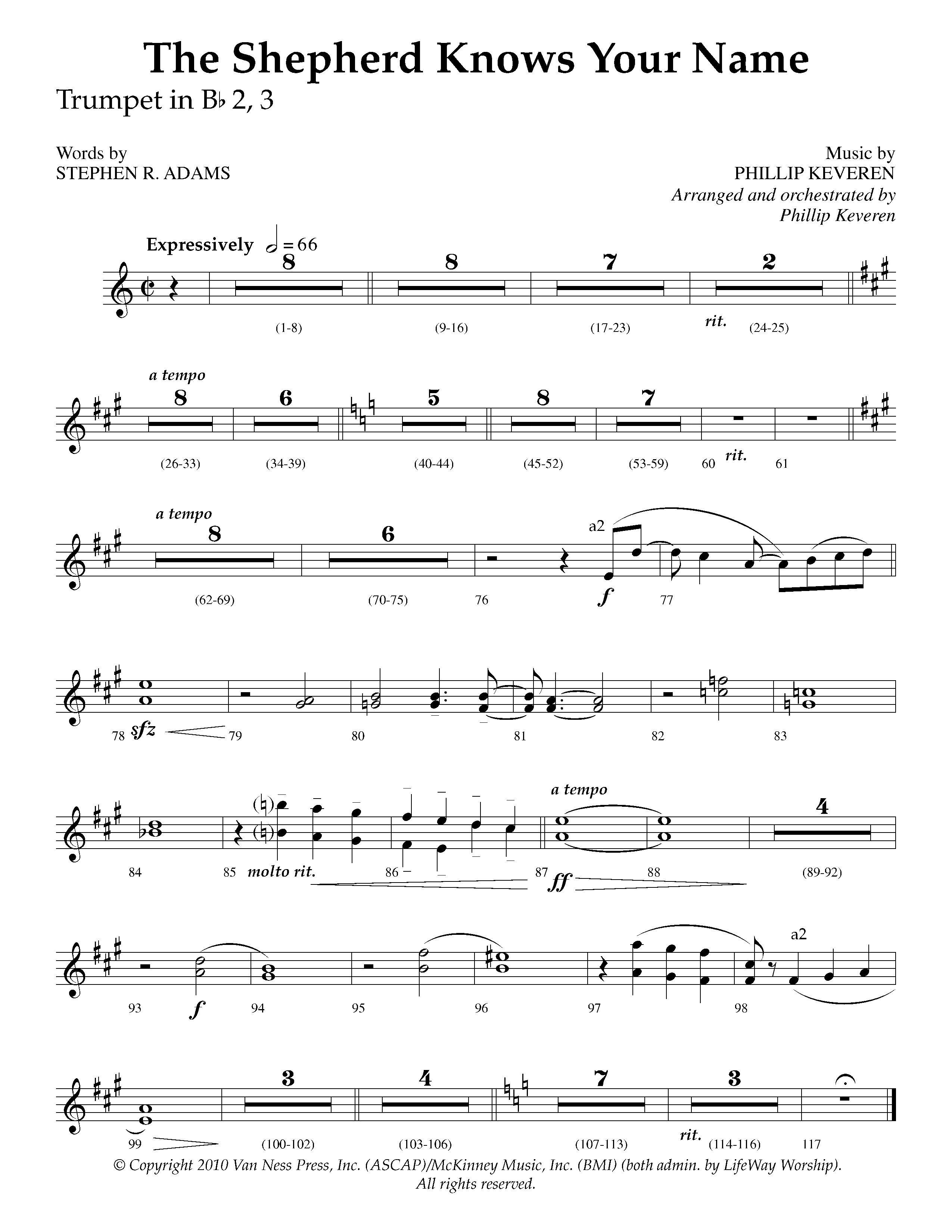 The Shepherd Knows Your Name (Choral Anthem SATB) Trumpet 2/3 (Lifeway Choral / Arr. Phillip Keveren)