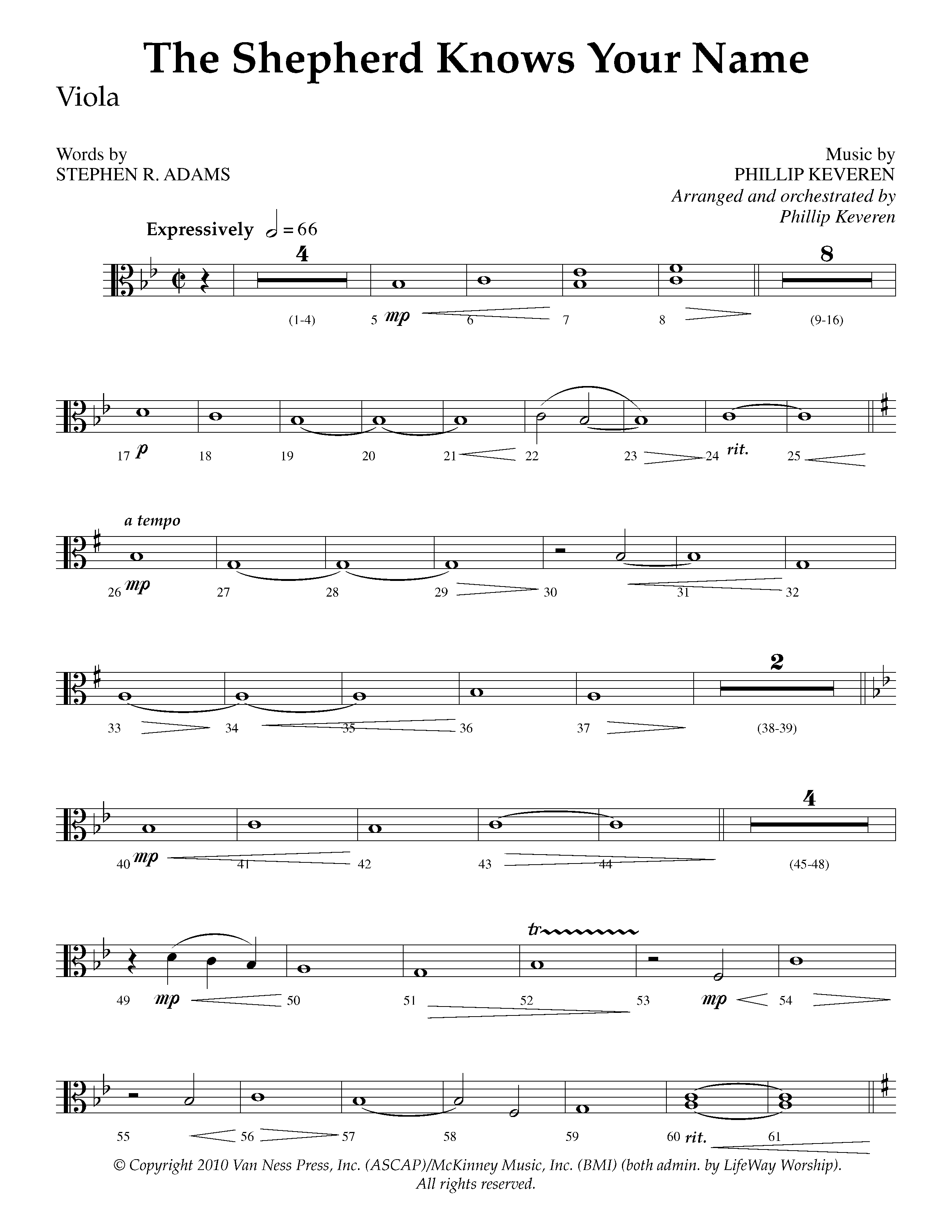 The Shepherd Knows Your Name (Choral Anthem SATB) Viola (Lifeway Choral / Arr. Phillip Keveren)