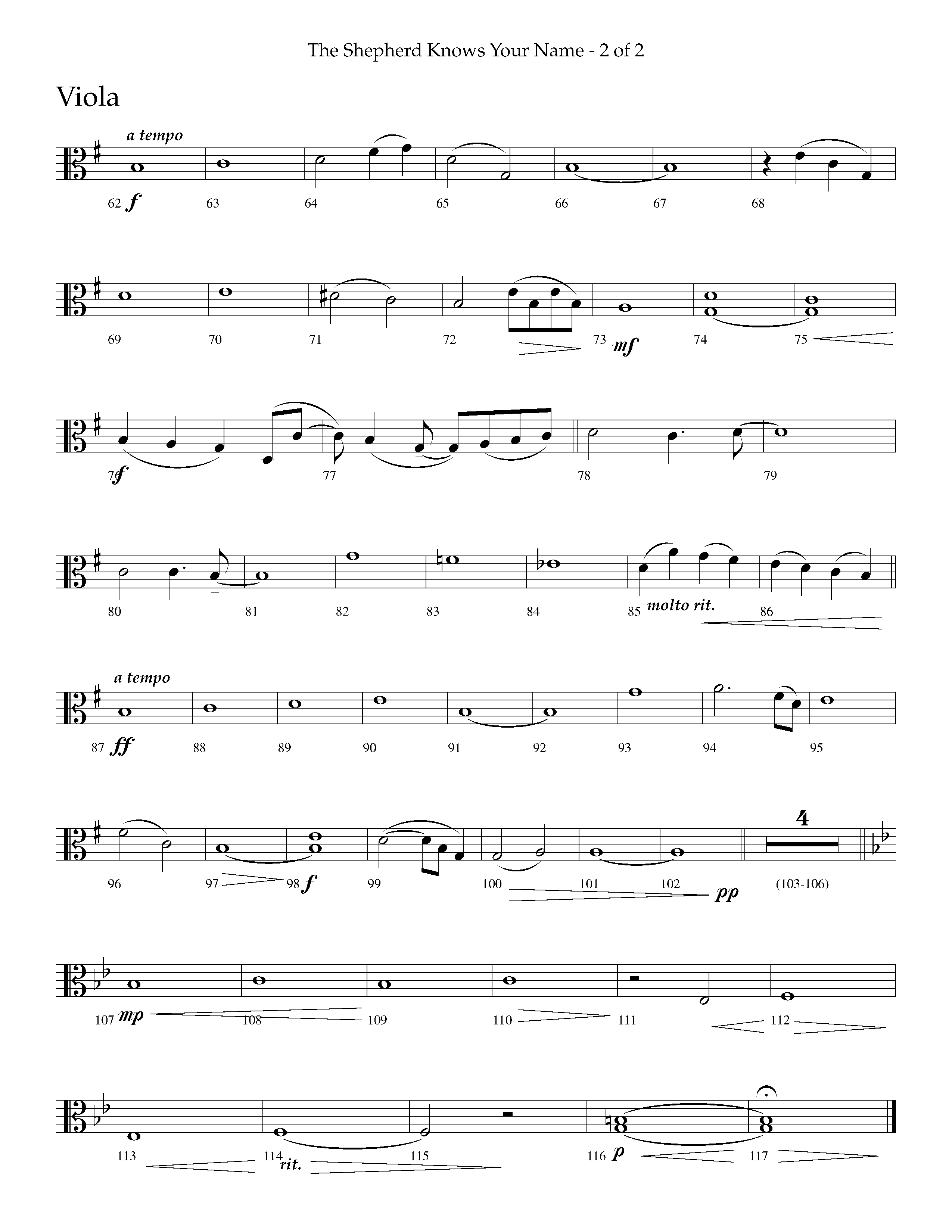 The Shepherd Knows Your Name (Choral Anthem SATB) Viola (Lifeway Choral / Arr. Phillip Keveren)
