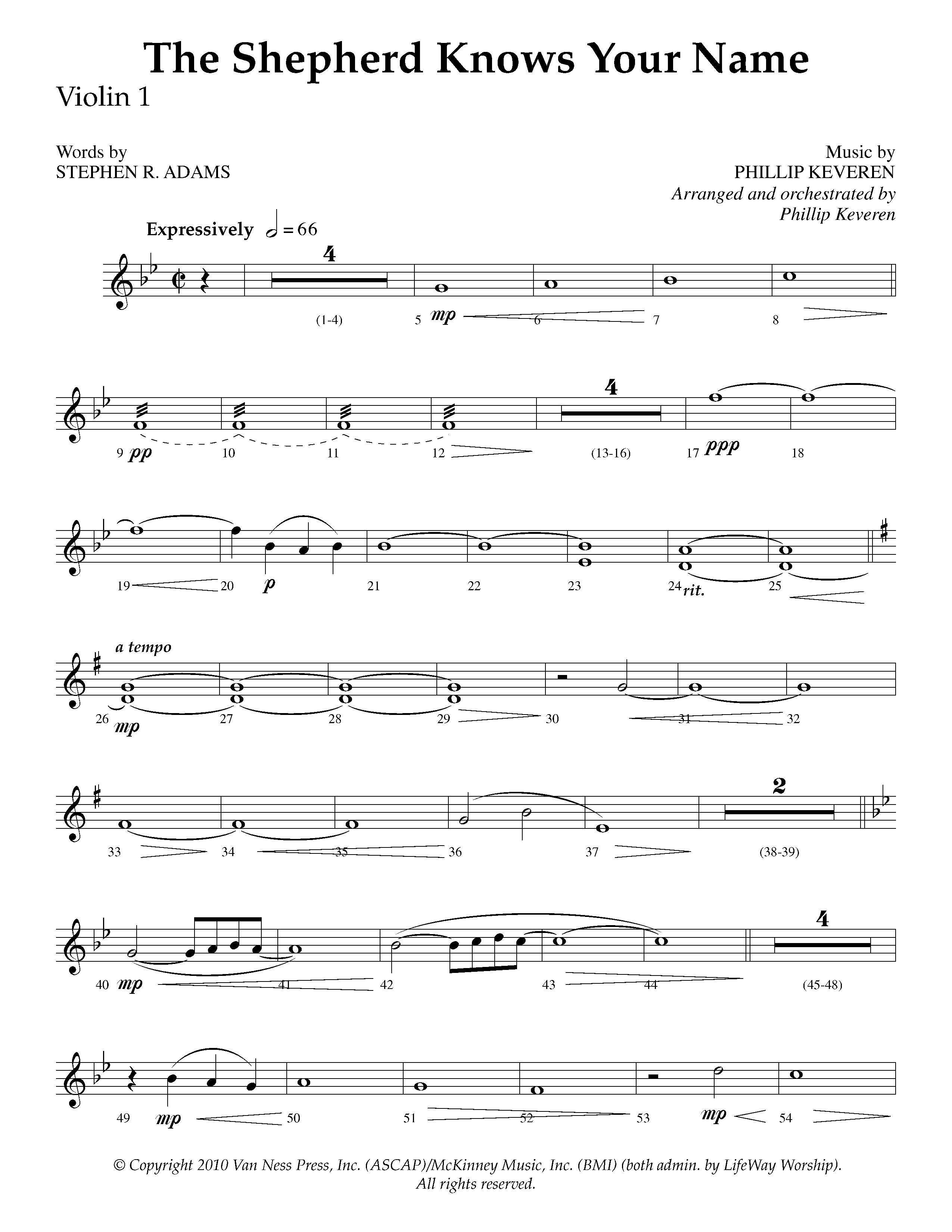 The Shepherd Knows Your Name (Choral Anthem SATB) Violin 1 (Lifeway Choral / Arr. Phillip Keveren)