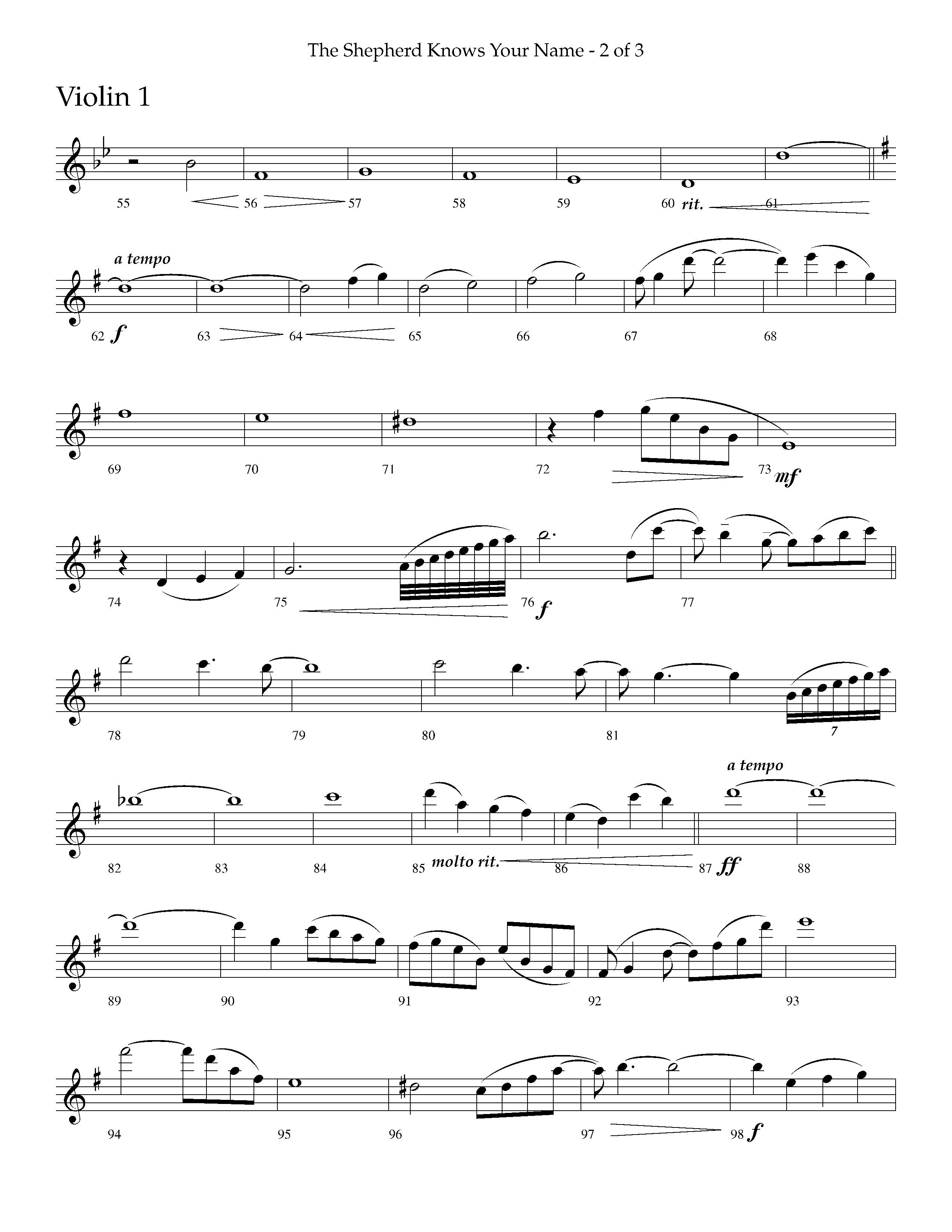 The Shepherd Knows Your Name (Choral Anthem SATB) Violin 1 (Lifeway Choral / Arr. Phillip Keveren)