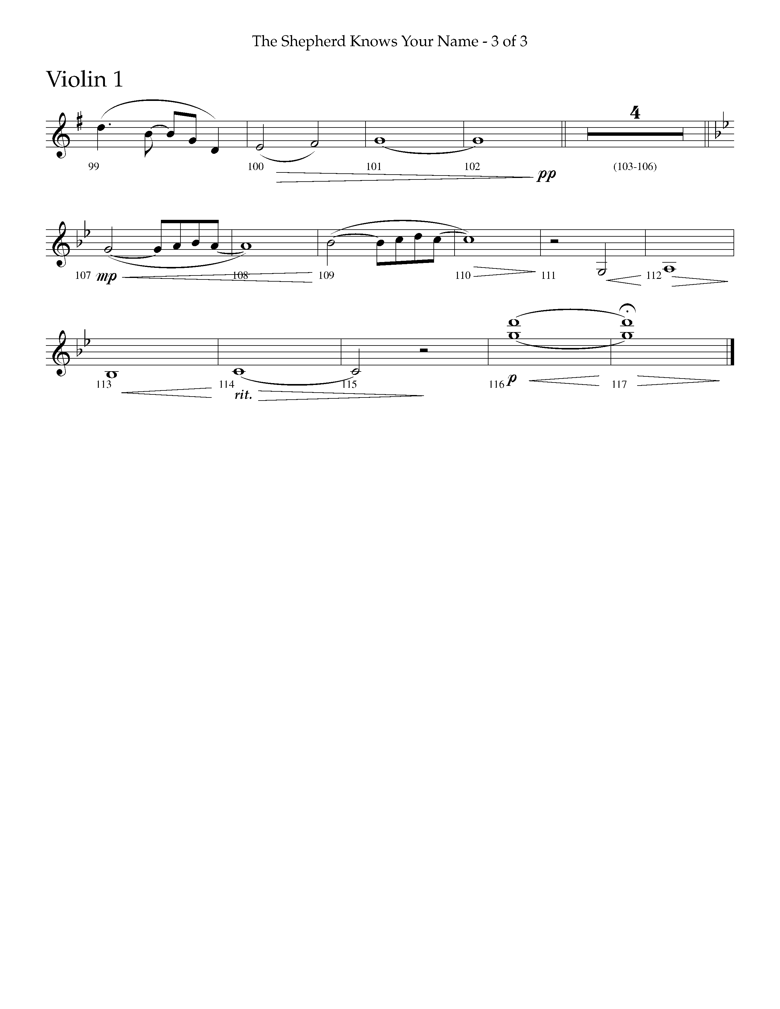 The Shepherd Knows Your Name (Choral Anthem SATB) Violin 1 (Lifeway Choral / Arr. Phillip Keveren)