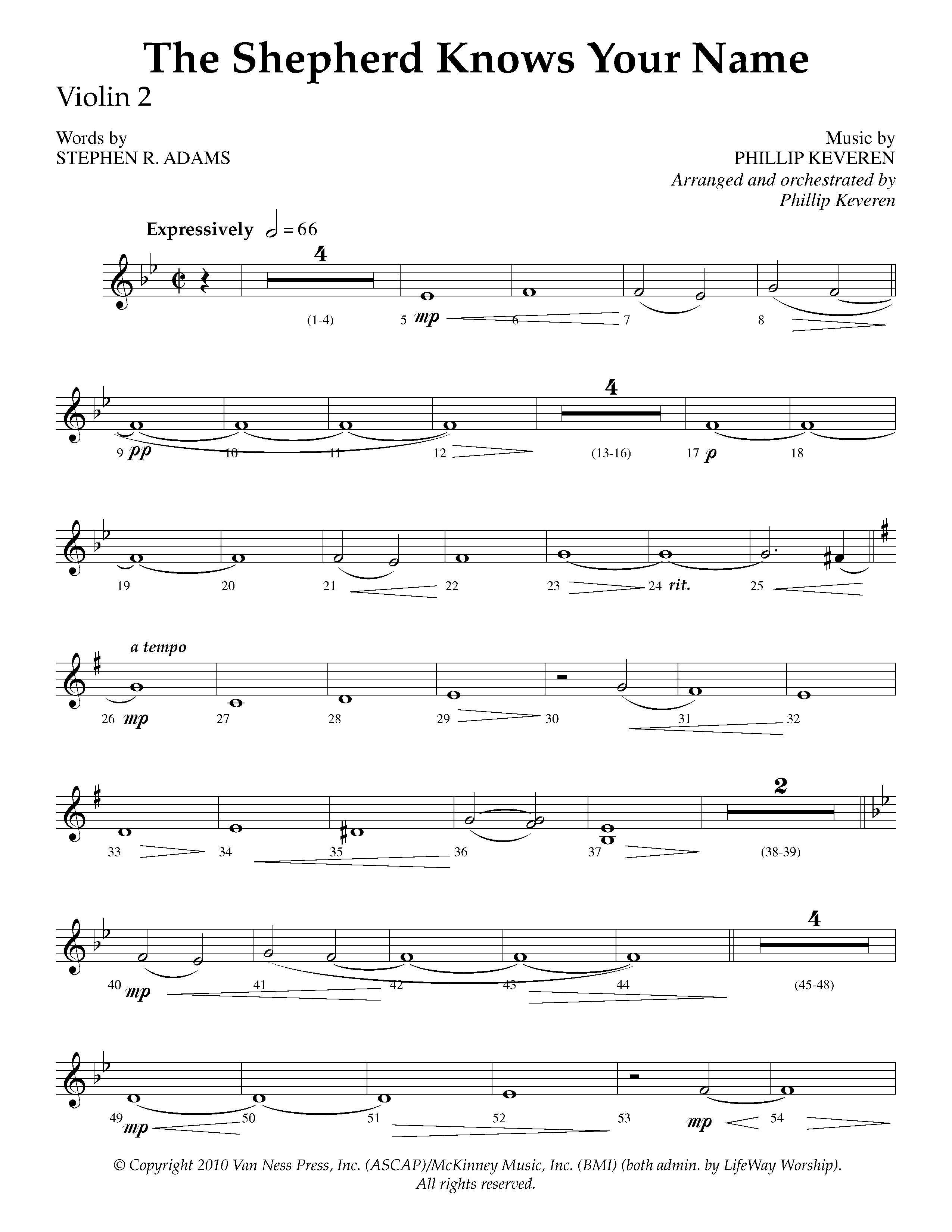 The Shepherd Knows Your Name (Choral Anthem SATB) Violin 2 (Lifeway Choral / Arr. Phillip Keveren)