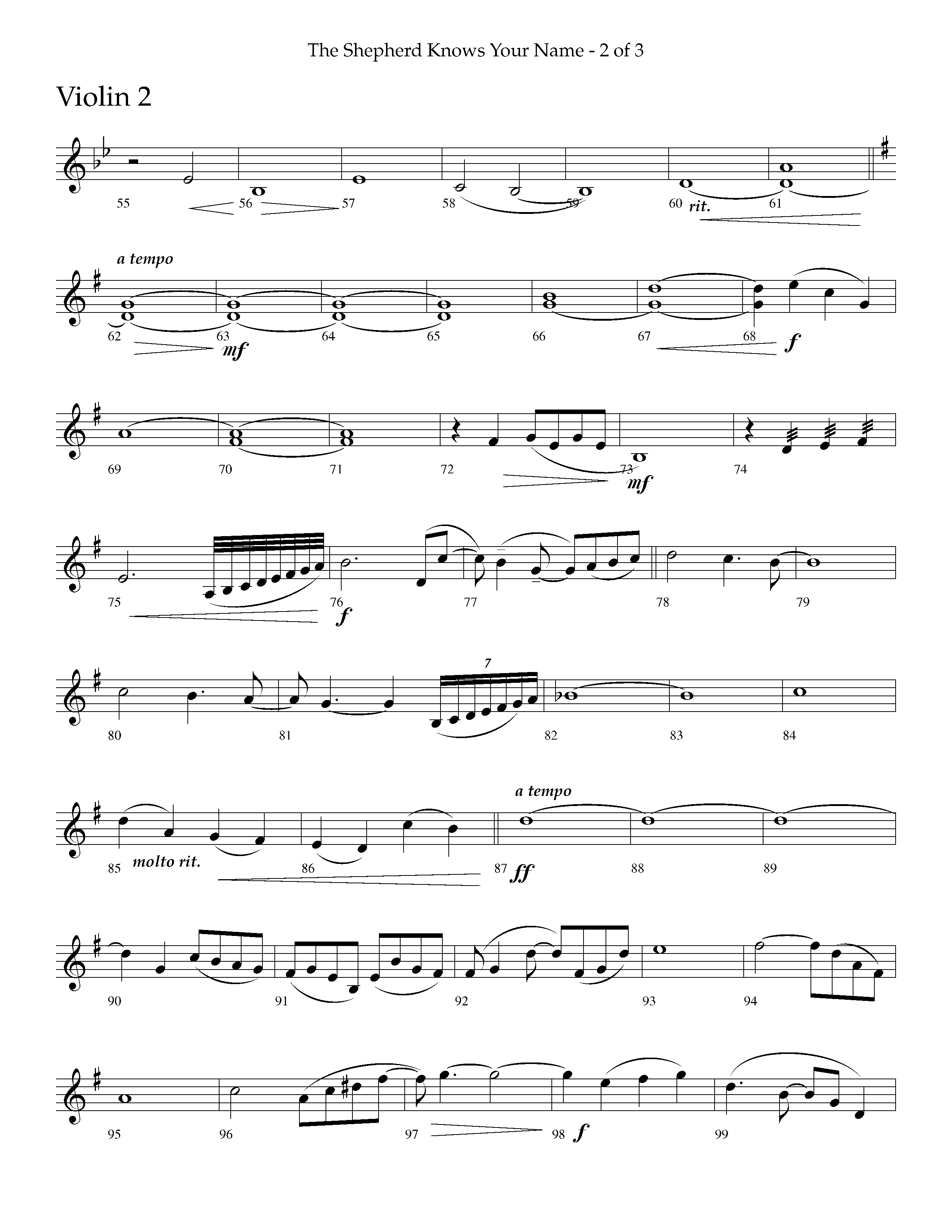 The Shepherd Knows Your Name (Choral Anthem SATB) Violin 2 (Lifeway Choral / Arr. Phillip Keveren)