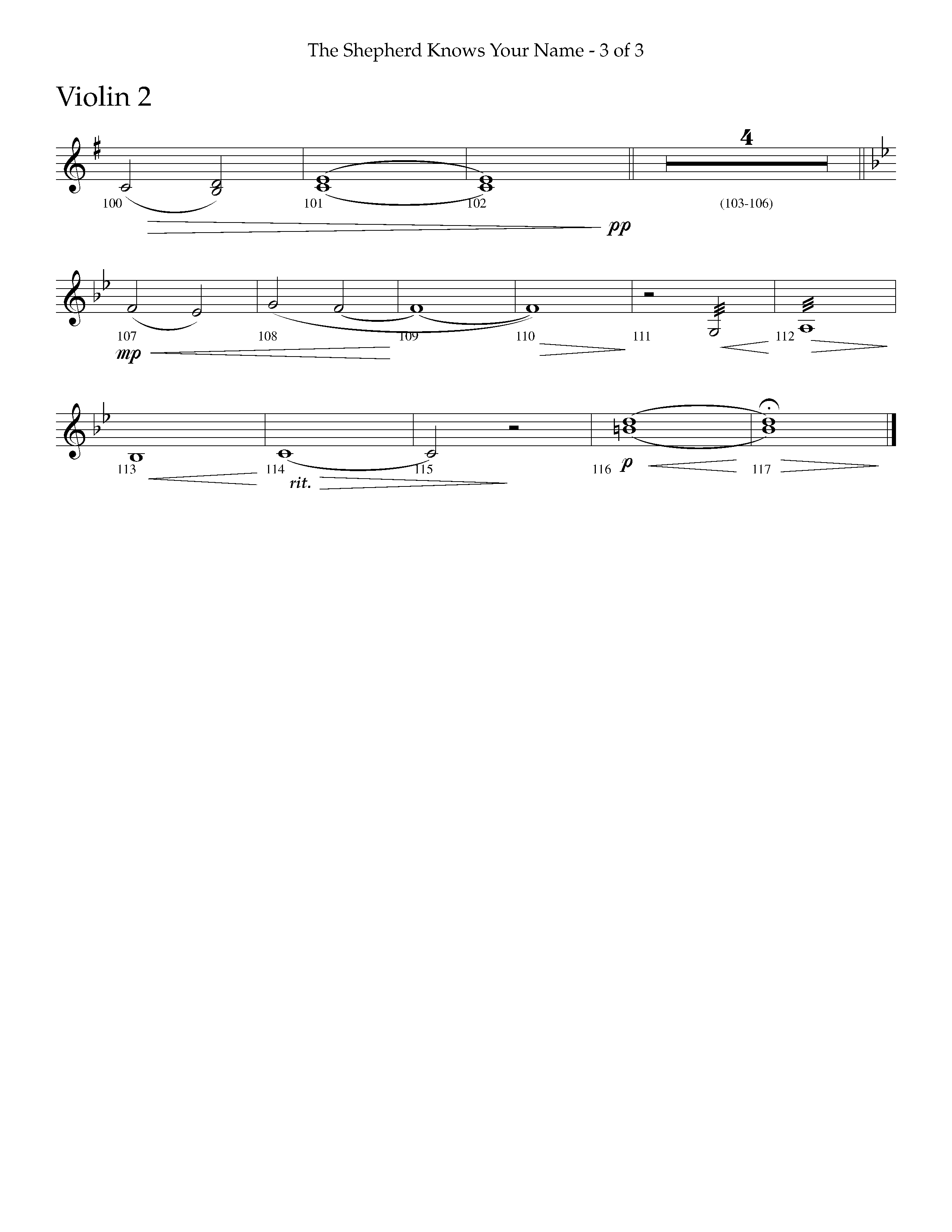 The Shepherd Knows Your Name (Choral Anthem SATB) Violin 2 (Lifeway Choral / Arr. Phillip Keveren)