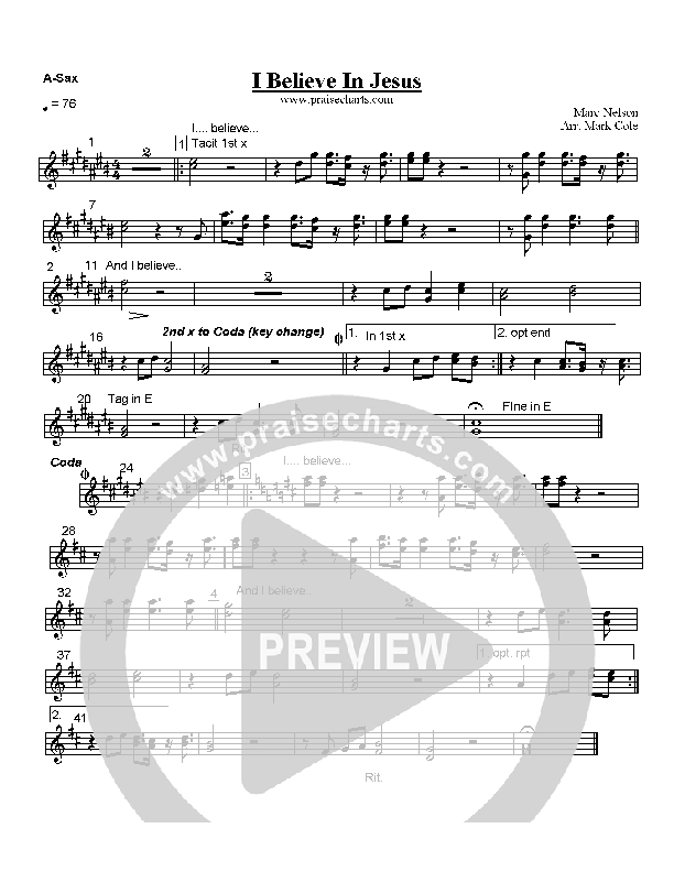 I Believe In Jesus Alto Sax (Mark Cole)